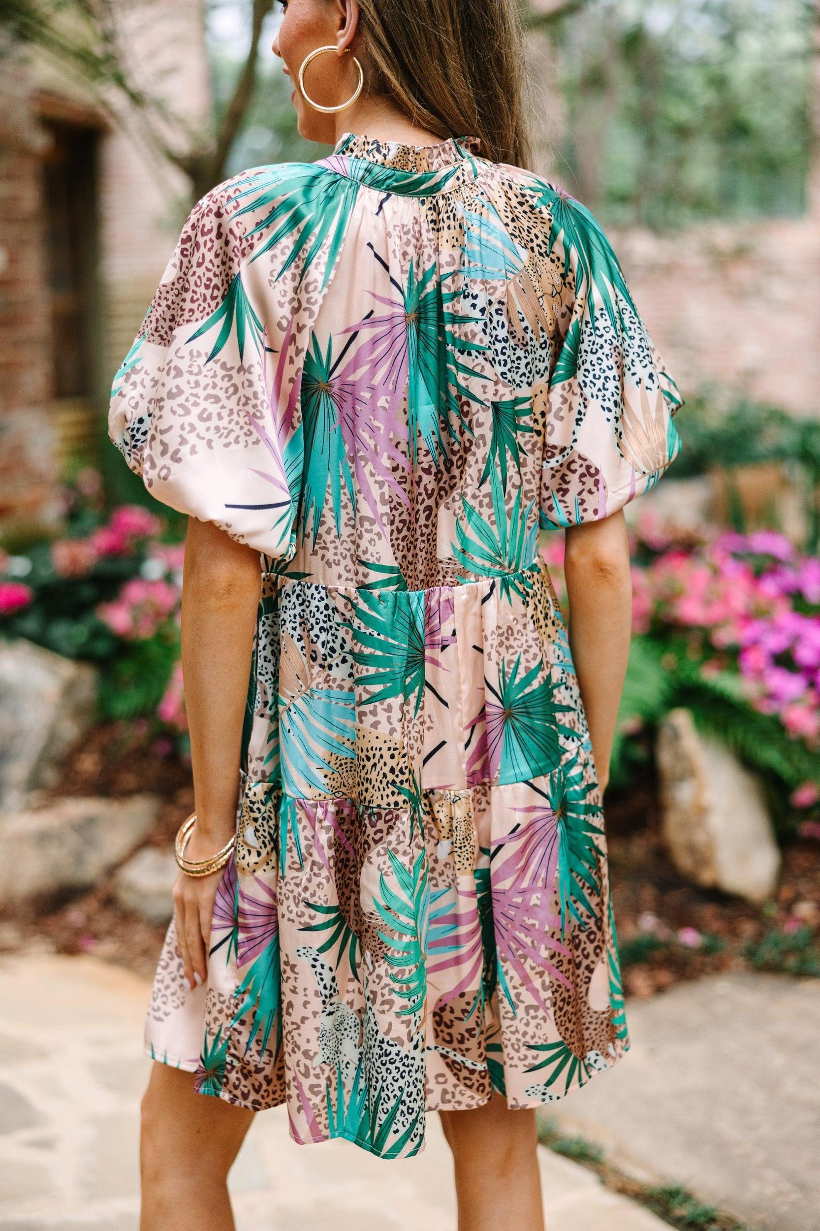 Wild Wonders Tan Tropical Leopard Print Dress Female Product Image