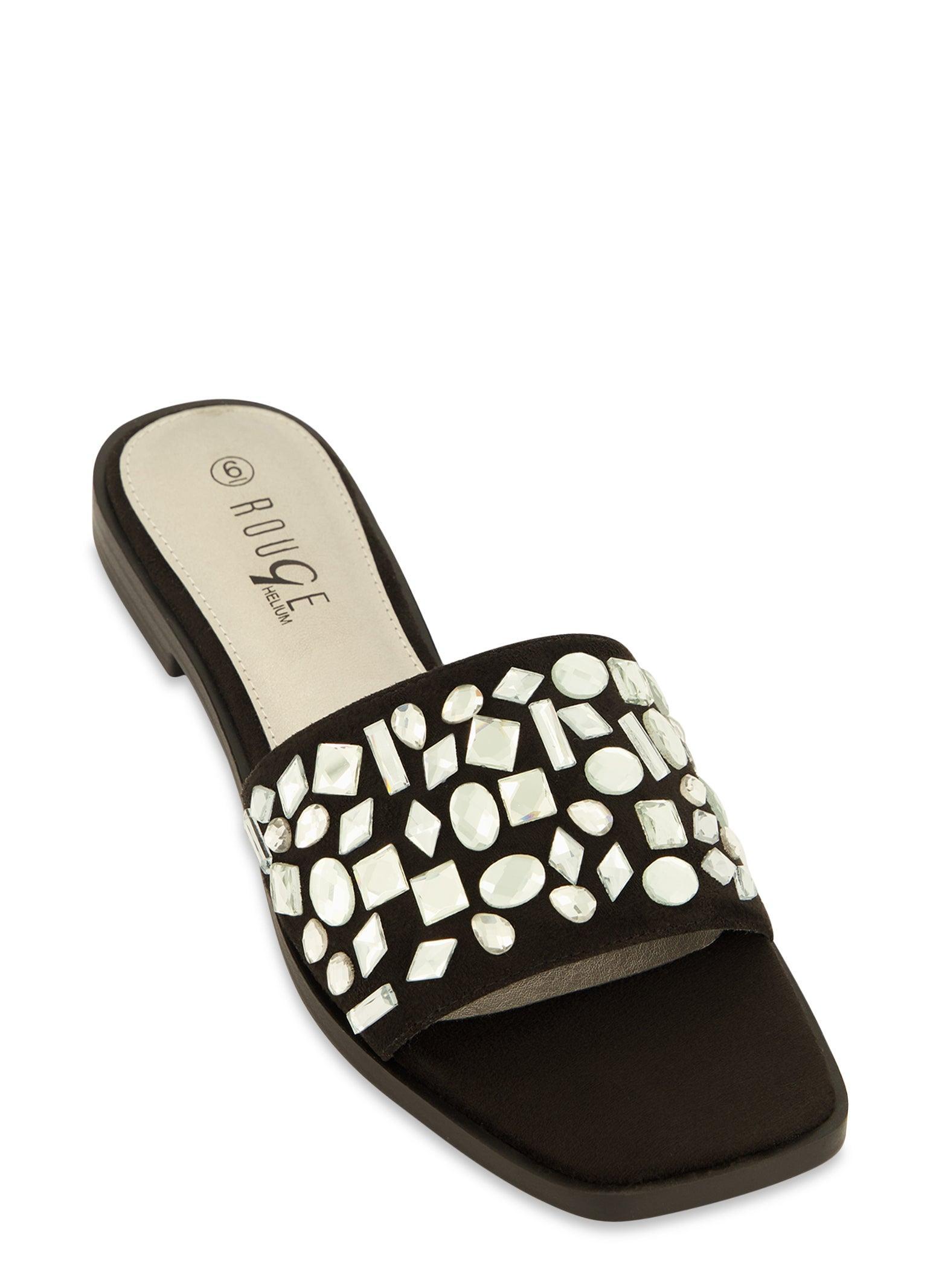 Womens Gemstone Band Square Toe Slide Sandals Product Image