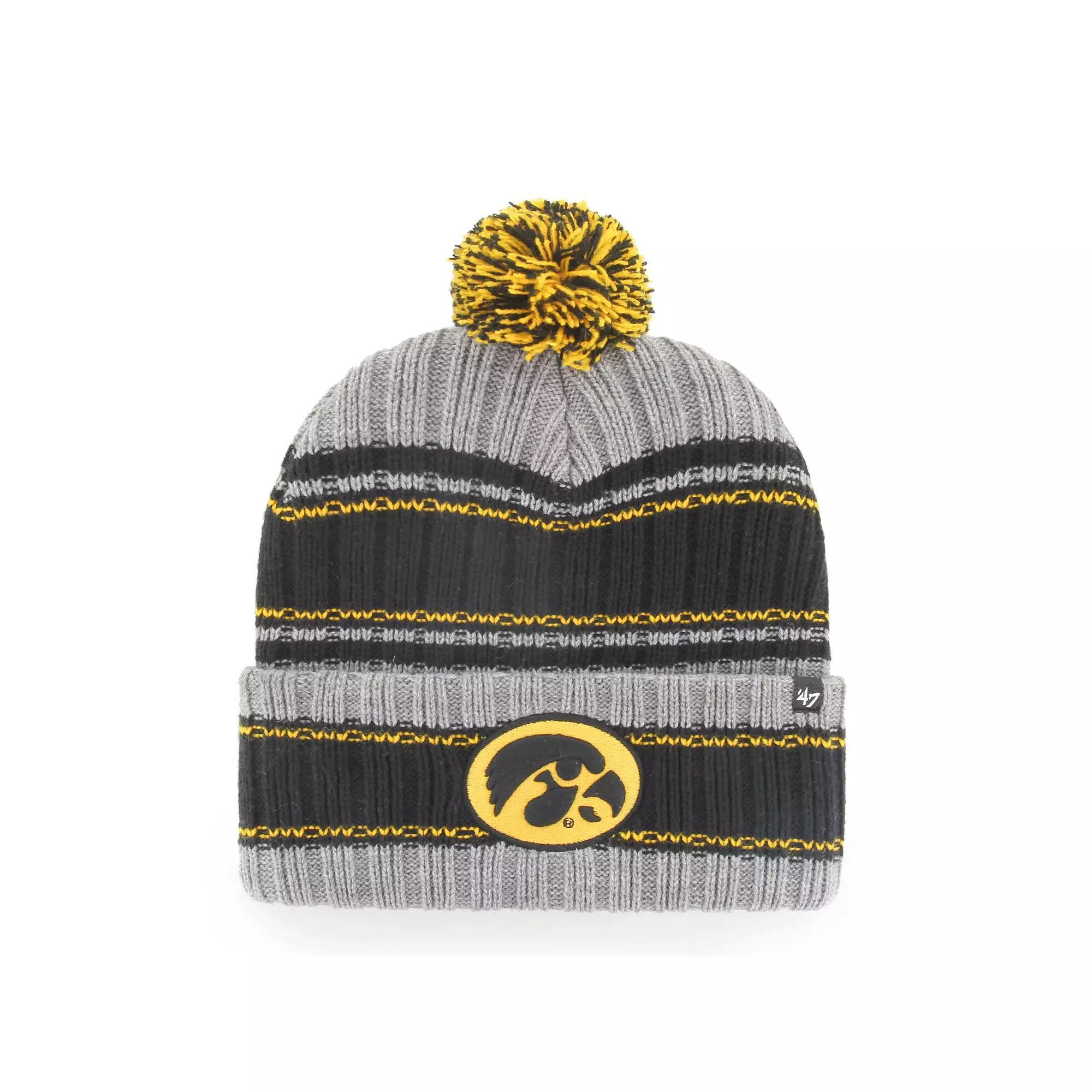 Men's '47 Gray Iowa Hawkeyes Rexford Cuffed Knit Hat with Pom, Grey Product Image