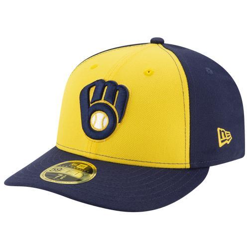 Mens New Era /Yellow Milwaukee Brewers Alternate 2020 Authentic Collection On-Field Low Profile Fitted Hat Blue Product Image
