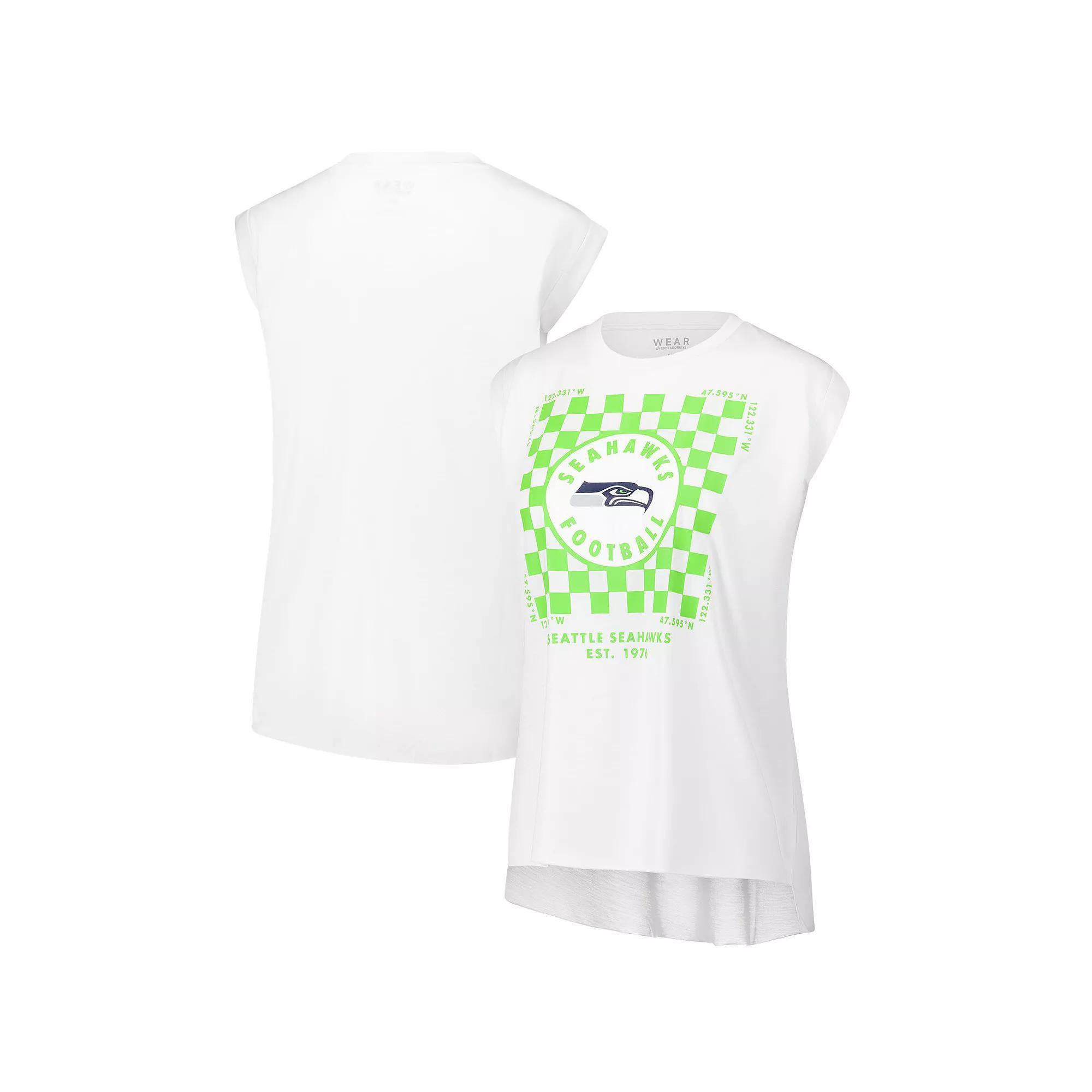 Women's WEAR by Erin Andrews White Seattle Seahawks Checker Muscle Tank Top, Size: Small Product Image
