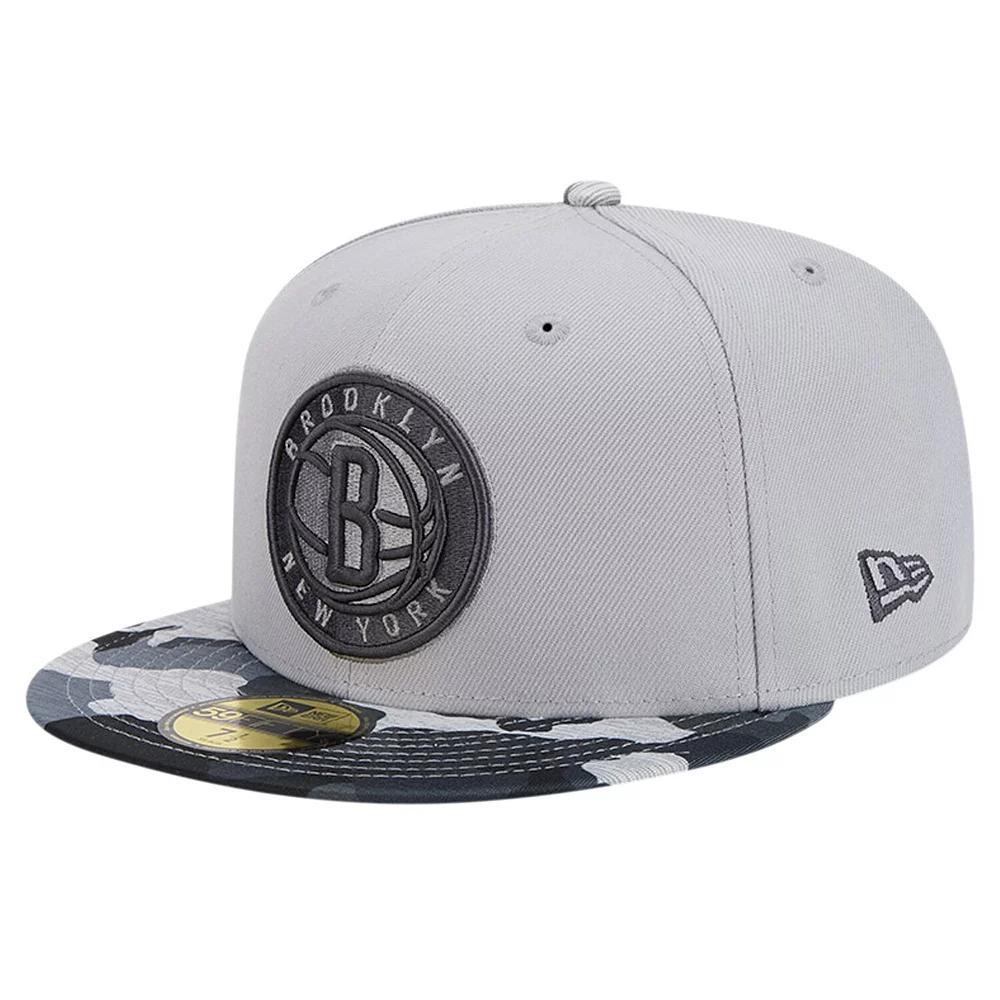 Men's New Era Gray Brooklyn Nets Active Color Camo Visor 59FIFTY Fitted Hat, Size: 7 1/8, Grey Product Image