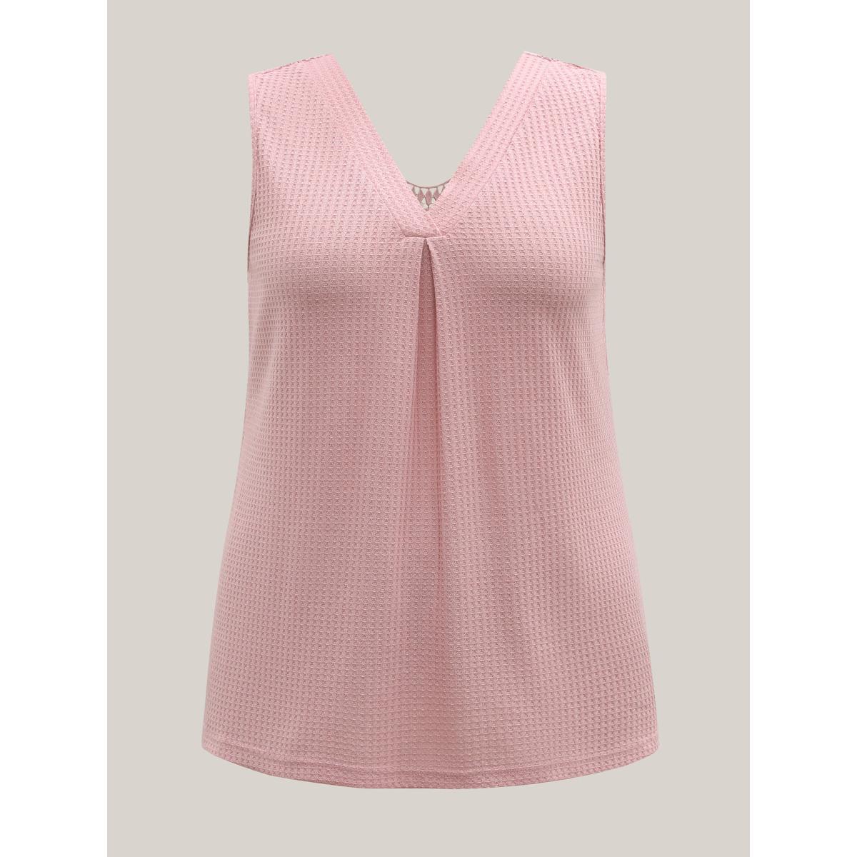 Plus Size Hollow Back Slim-Fit Pleated Sleeveless Top Women Crepe Casual Texture V-neck Everyday Tank Tops Camis BloomChic 18-20/2X Product Image