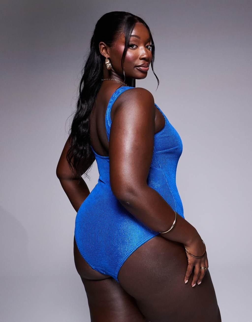 South Beach Curve crinkle swimsuit in blue Product Image