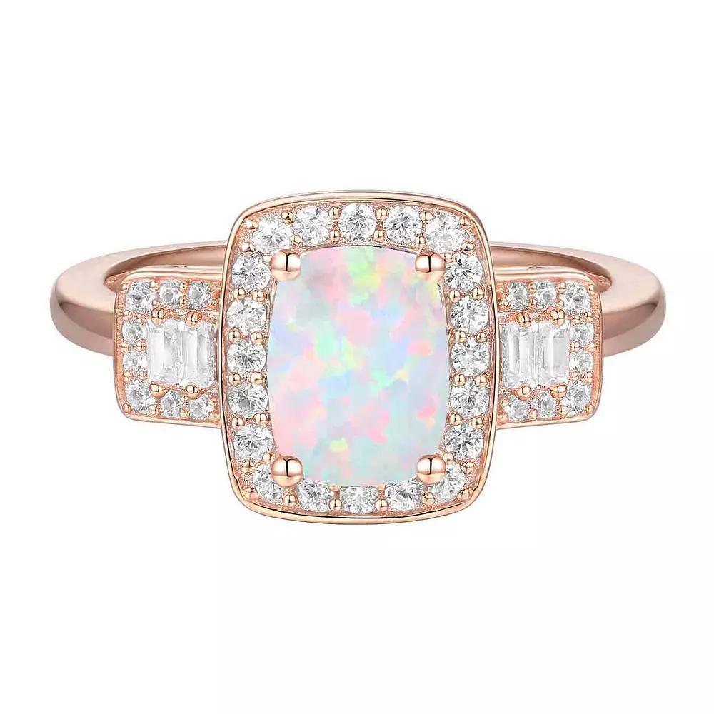 14k Rose Gold Over Silver Lab-Created Opal & Lab-Created White Sapphire Ring, Women's, Size: 7 Product Image
