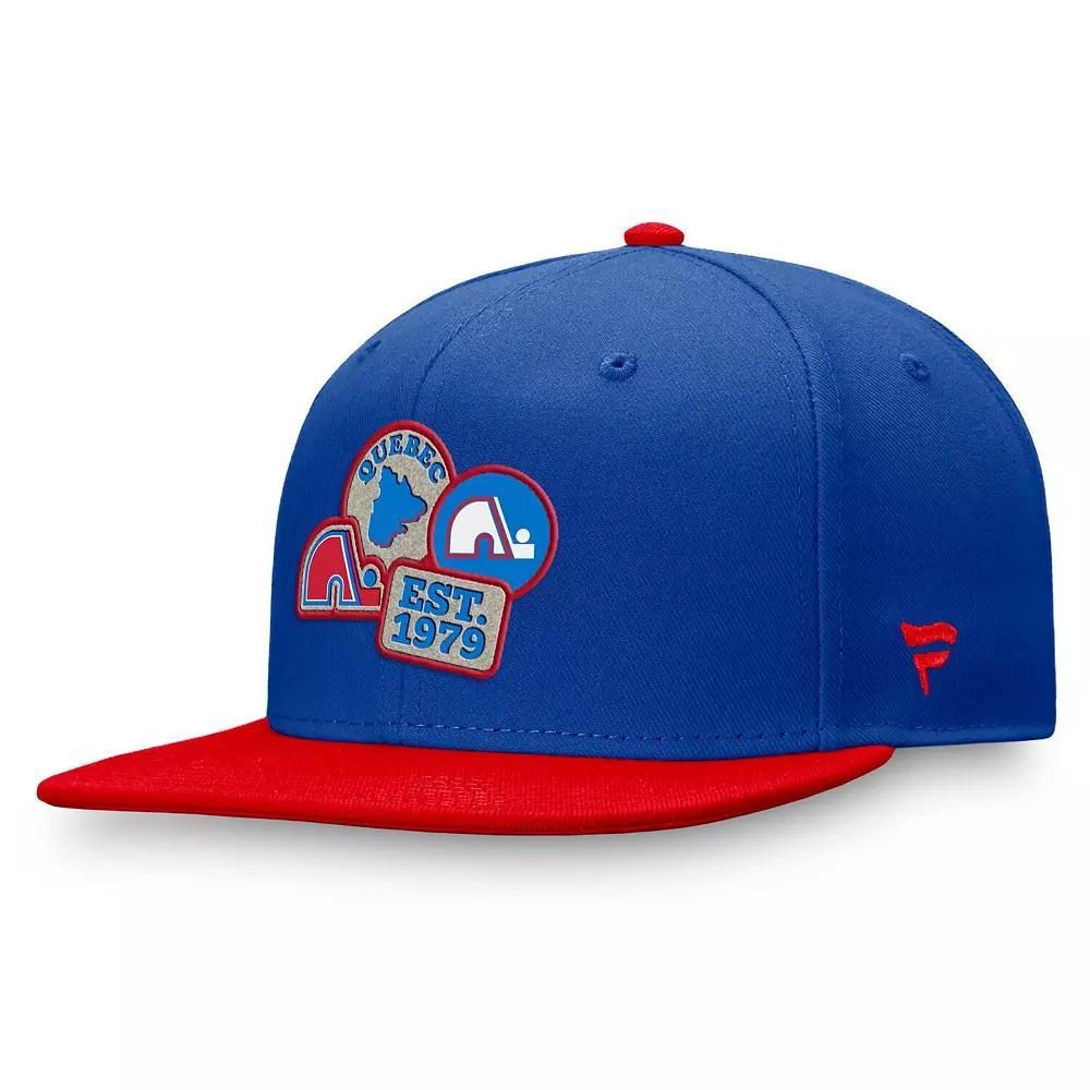 Men's Fanatics  Blue/Red Quebec Nordiques Heritage Patches Fitted Hat, Size: 7 3/8, Nhl Blue Product Image