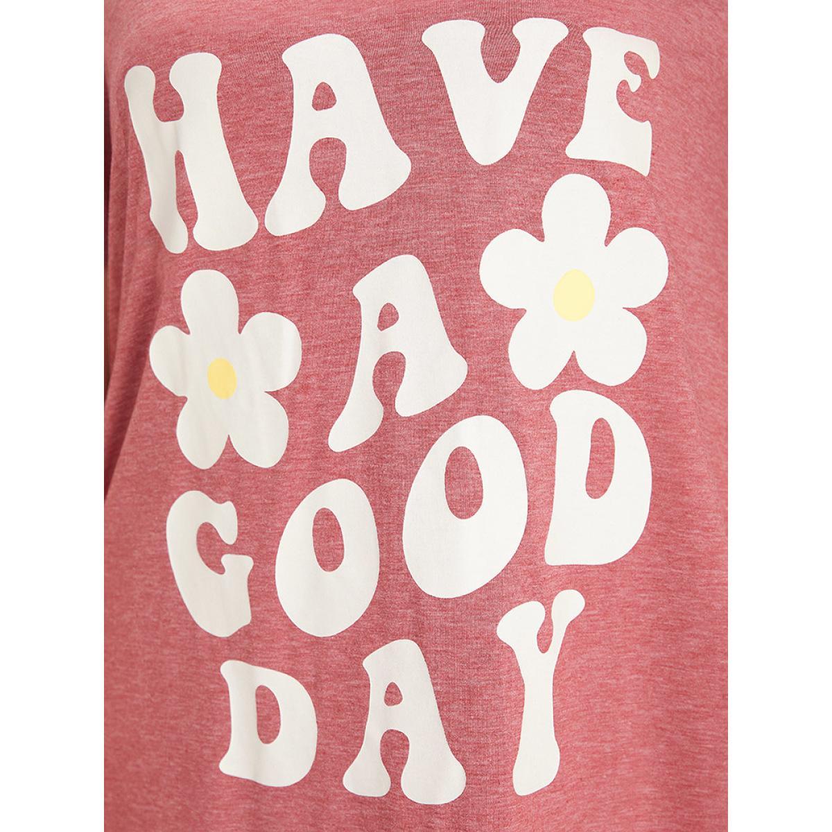 Plus Size Supersoft Essentials Letter & Floral Print V Neck Curved Hem Dress DustyPink Women Casual Plain Curvy Midi Dress BloomChic 14-16/1X Product Image