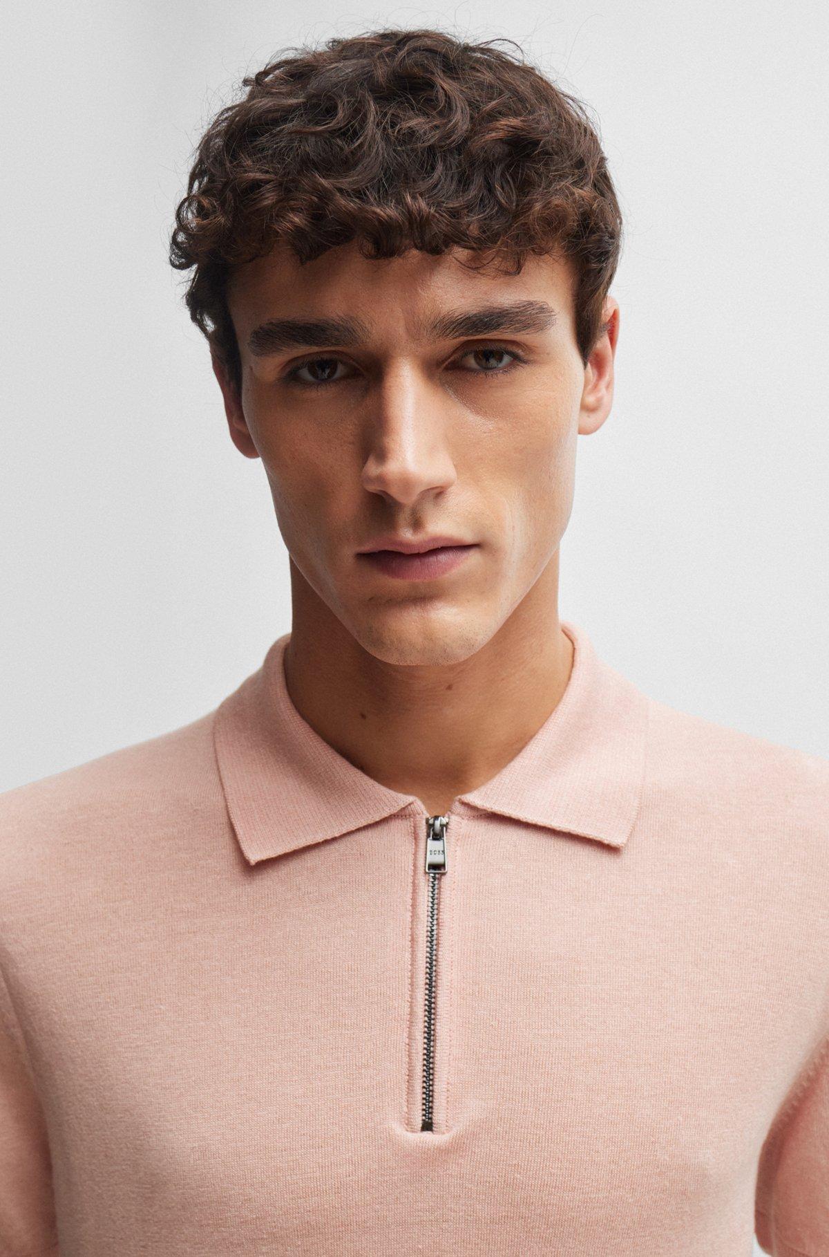 Zip-neck knit polo in a linen blend Product Image