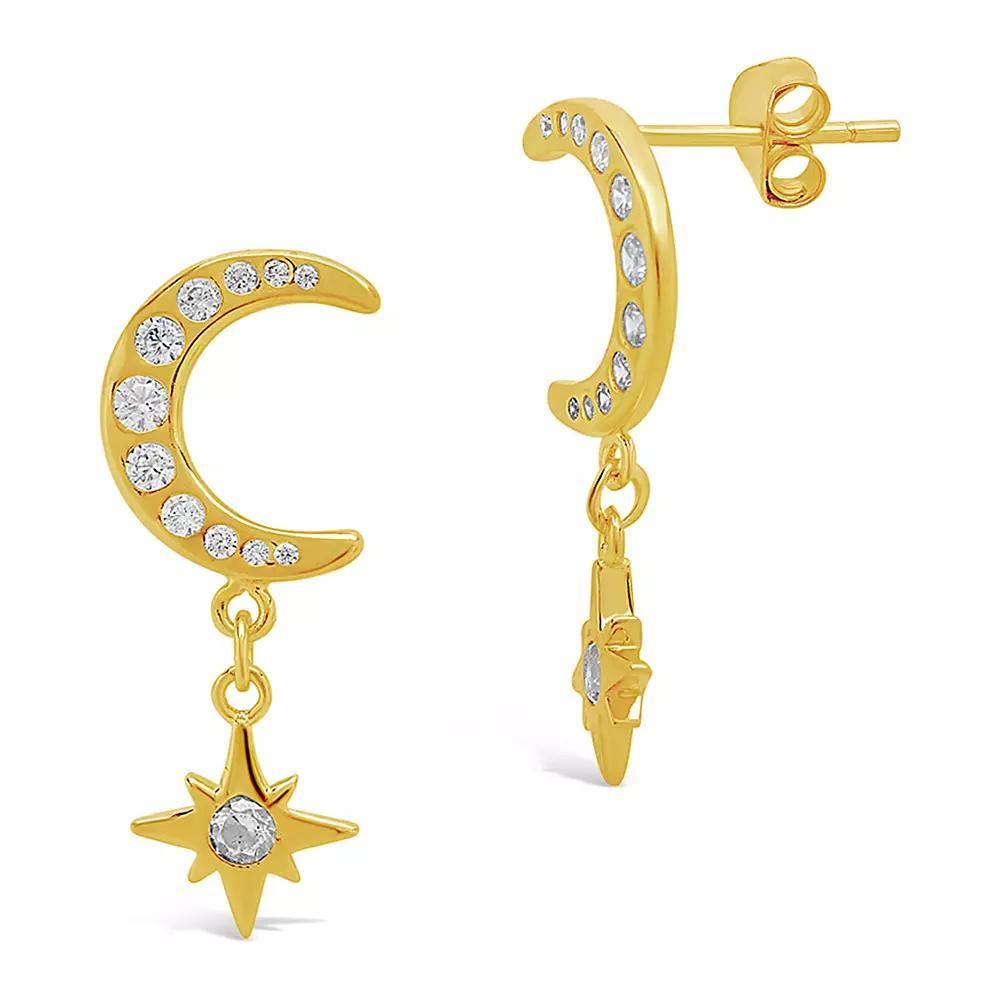 MC Collective Sterling Silver Cubic Zirconia Crescent & Star Drop Studs, Women's, Gold Tone Product Image