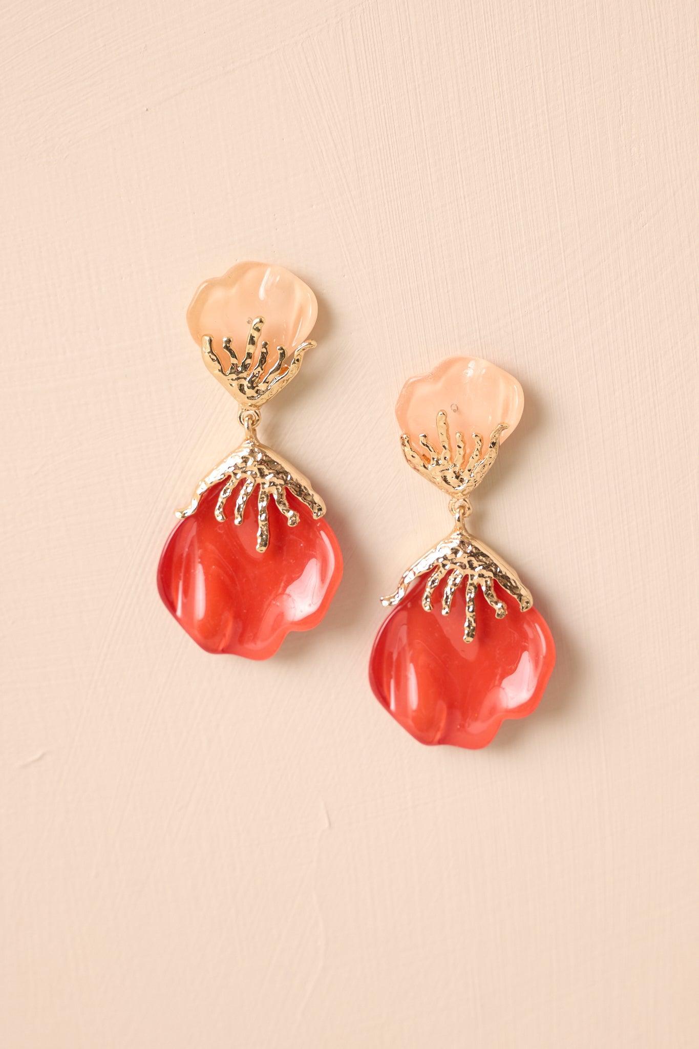 Wildflower Muse Red Coral Flower Petal Drop Earrings Product Image