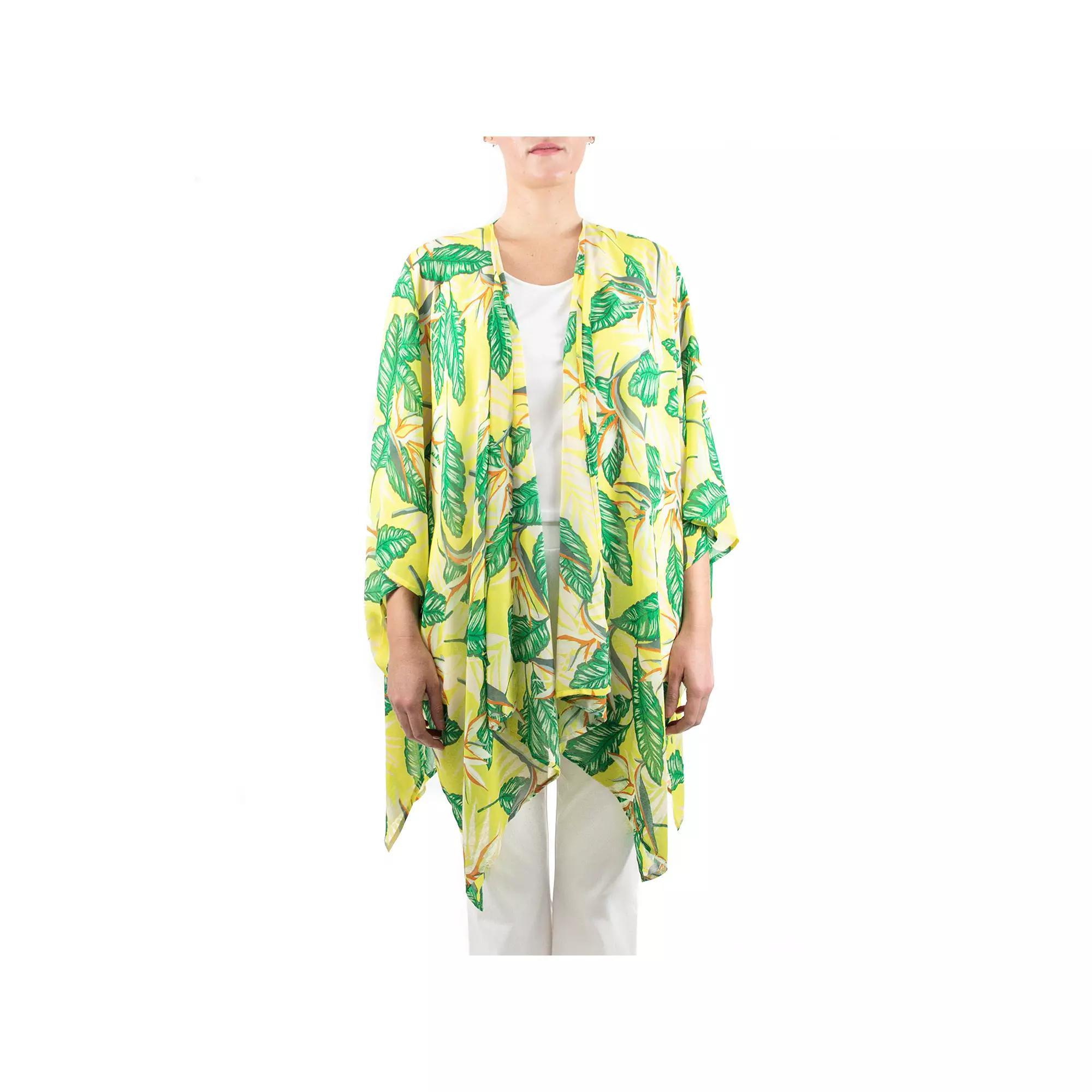 Women's Nina Leonard Floral Open-Front Kimono, Botanical Tropical Product Image