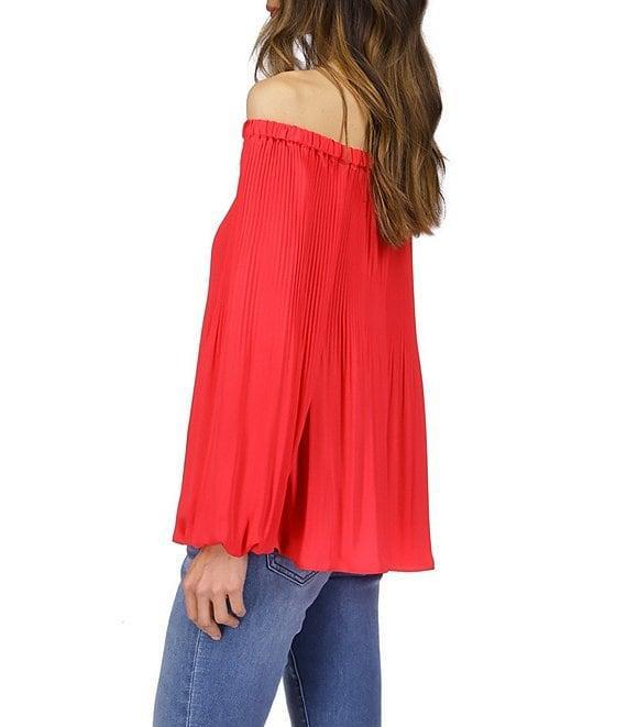 MICHAEL Michael Kors Crepe Pleated Off-the-Shoulder Blouse Product Image