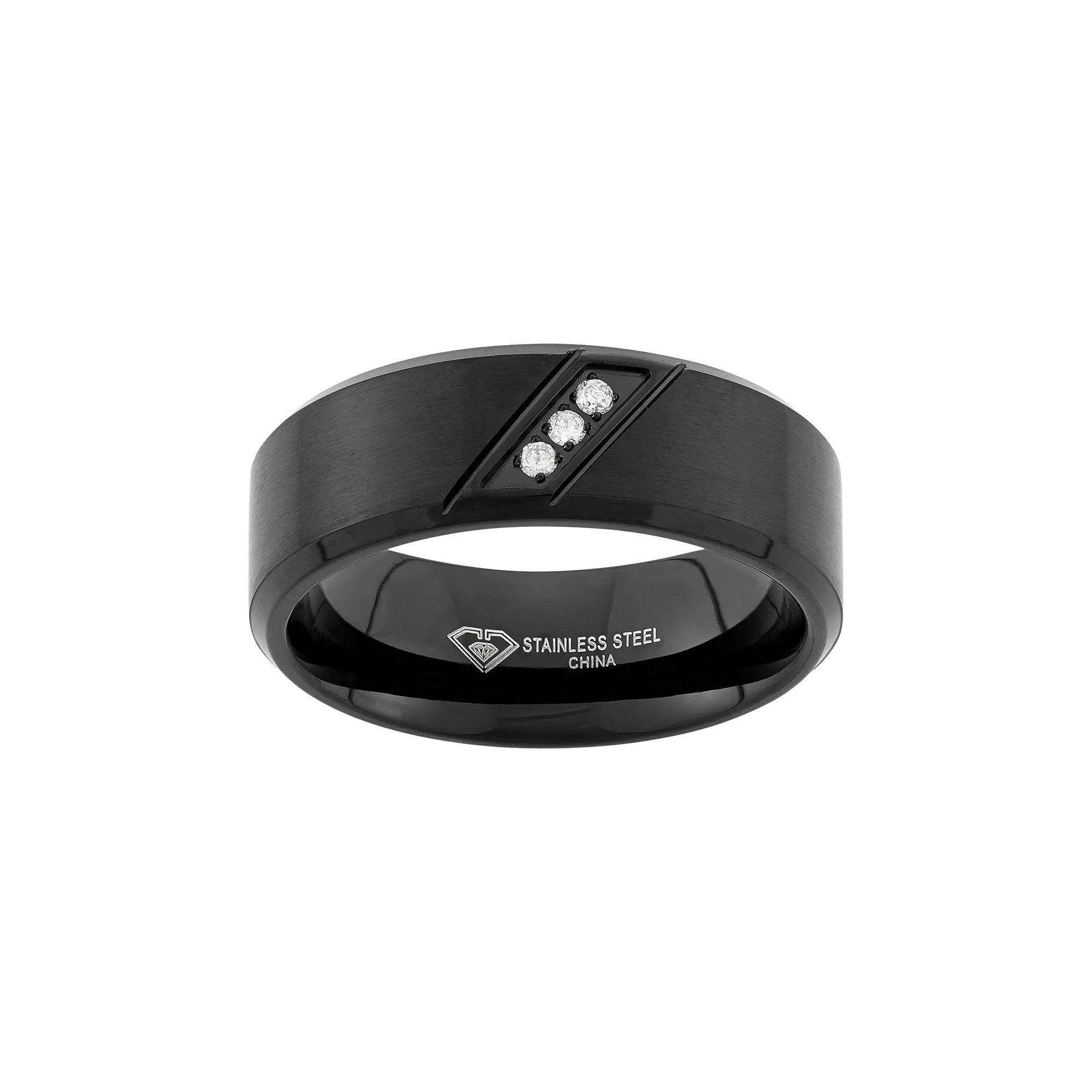 Diamond Accent Black Ion-Plated Stainless Steel Wedding Band - Men, Mens Product Image