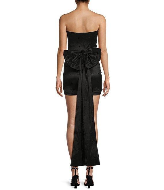 Allison & Kelly Strapless Pearl Taffeta Bow Back Mini Train Dress Product Image