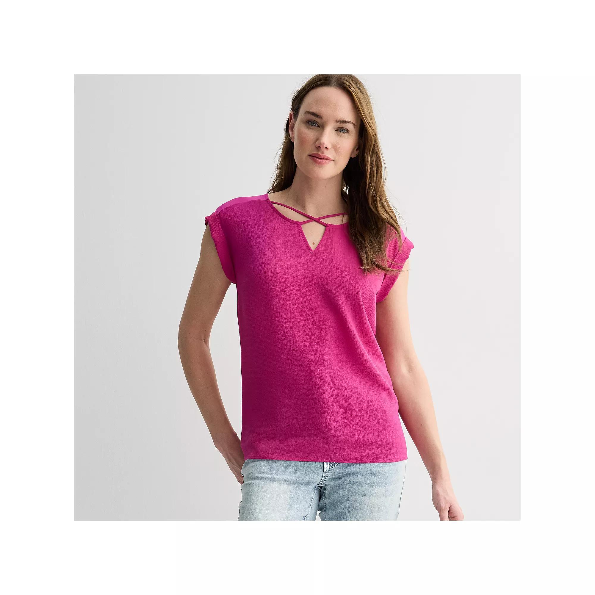 Women's Apt. 9® Lattice Neck Top, Size: Large, Pink Product Image