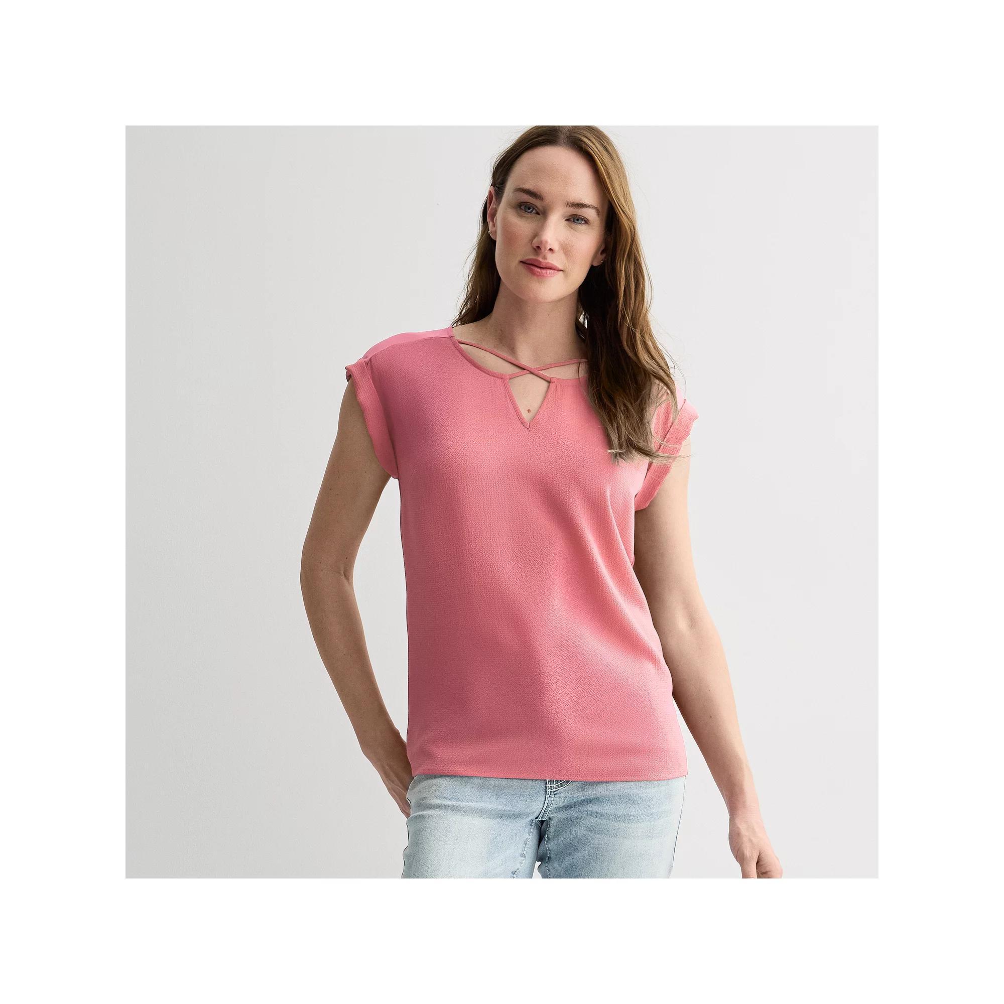 Women's Apt. 9® Lattice Neck Top, Size: Large, Pink Product Image