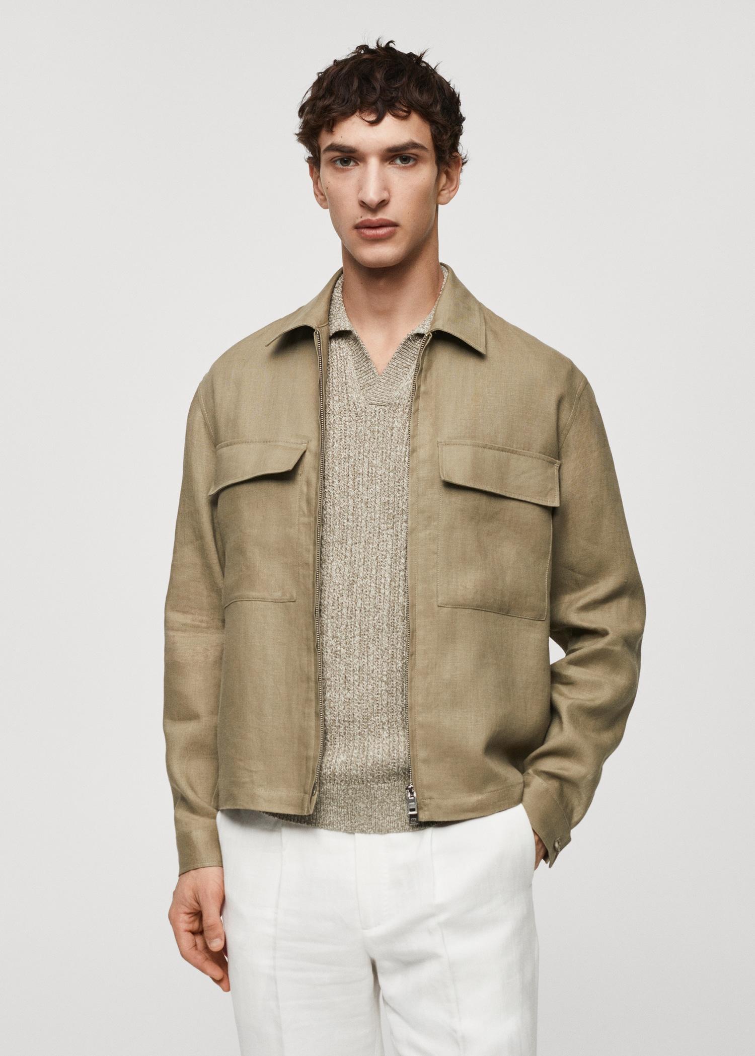 100% linen overshirt with pockets - Men | MANGO USA Product Image