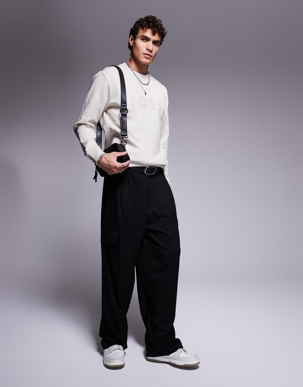 BOSS Green salbo sweatshirt in beige Product Image