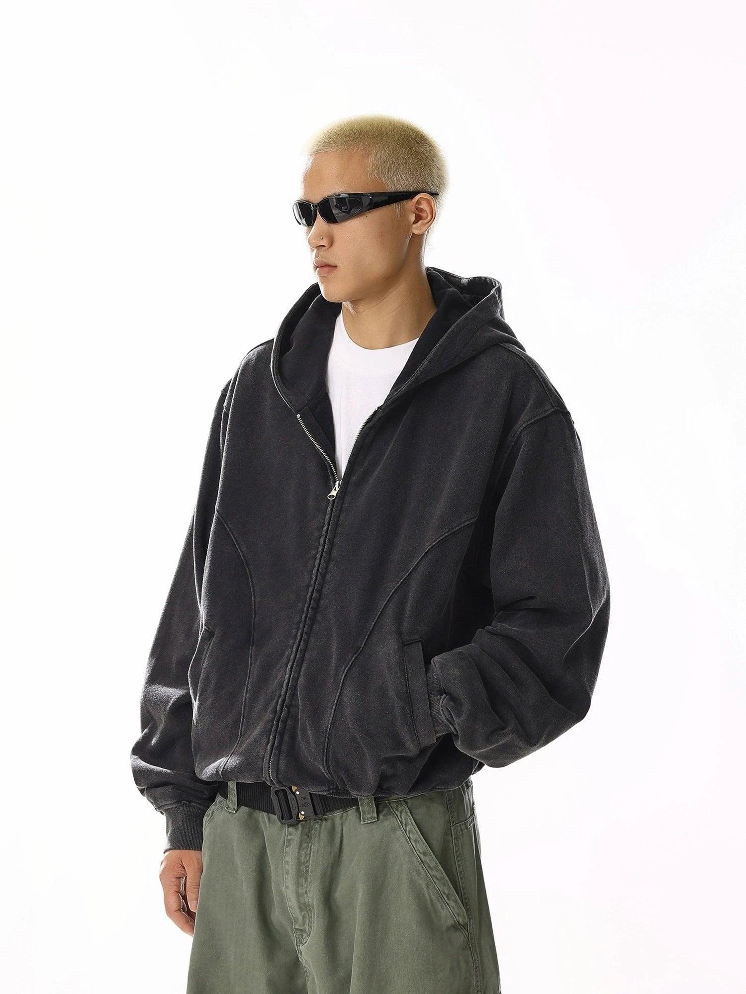 RT No. 19803 ASH BLACK RECONSTRUCTED ZIP UP HOODIE Product Image