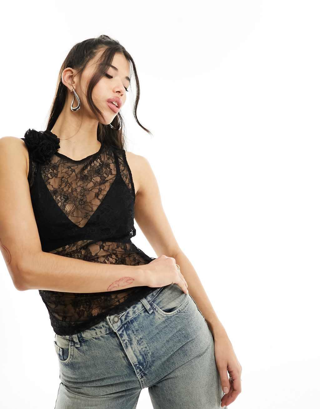 NA-KD x Julieta Padros rose detail lace top Product Image