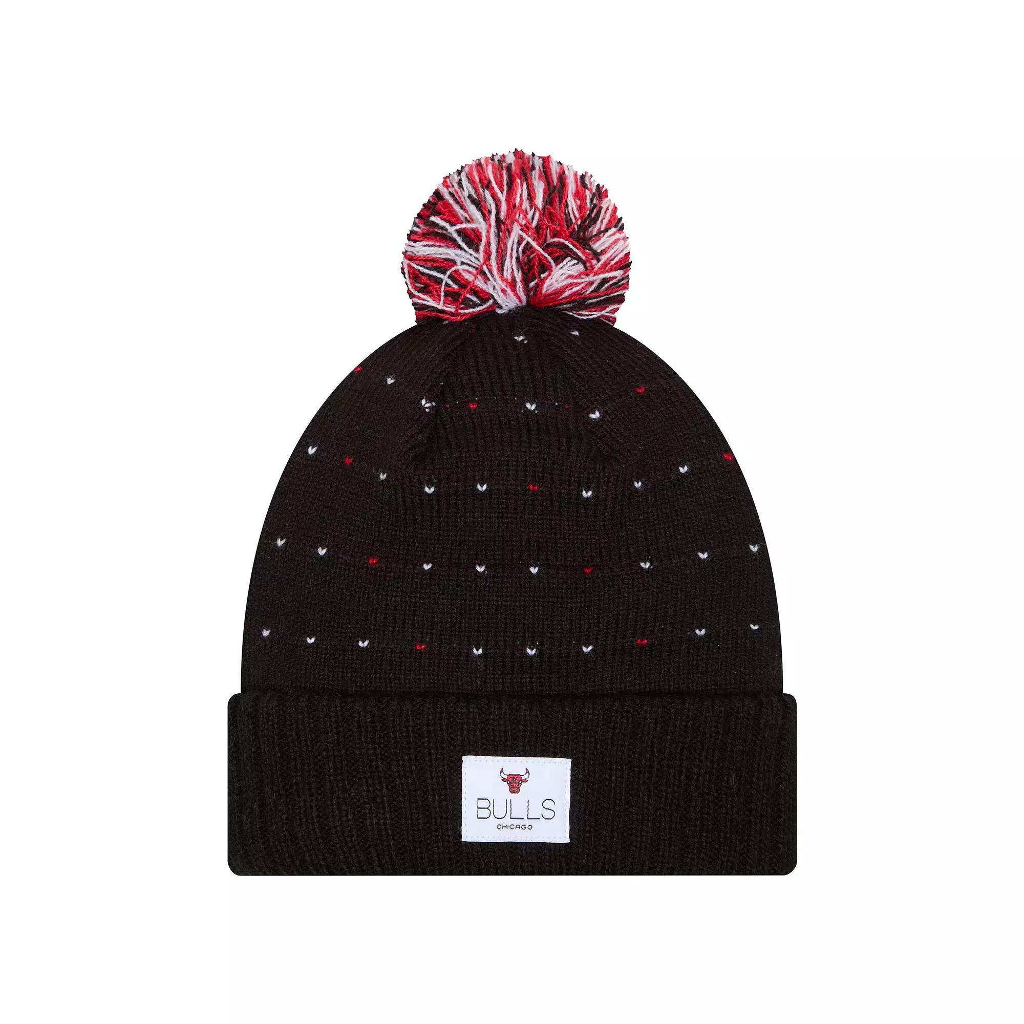 Women's New Era Black Chicago Bulls Throwback Labeled Patch Cuffed Knit Hat with Pom Product Image