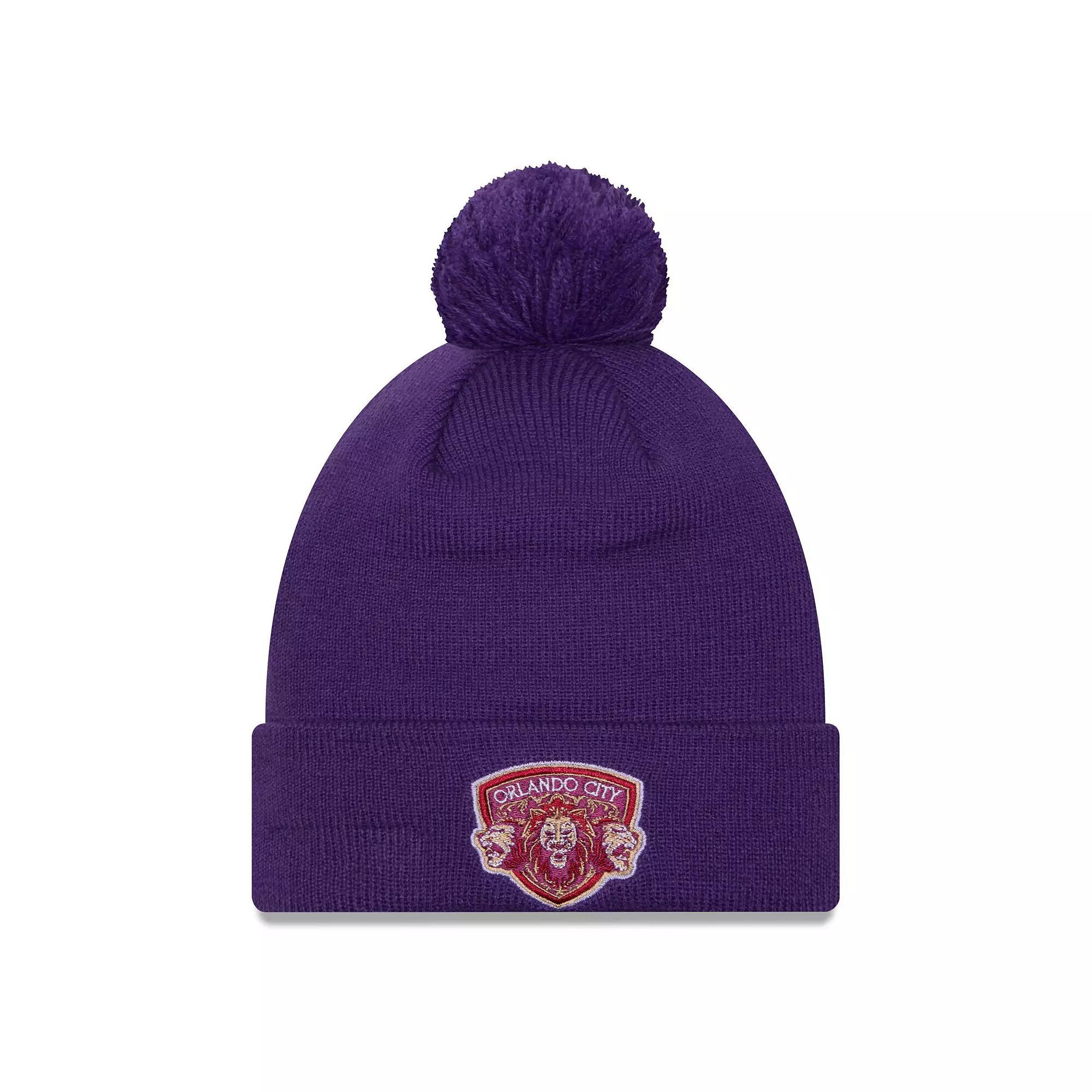 Mens New Era Purple Orlando City SC Jersey Hook Cuff Knit Hat with Pom Product Image