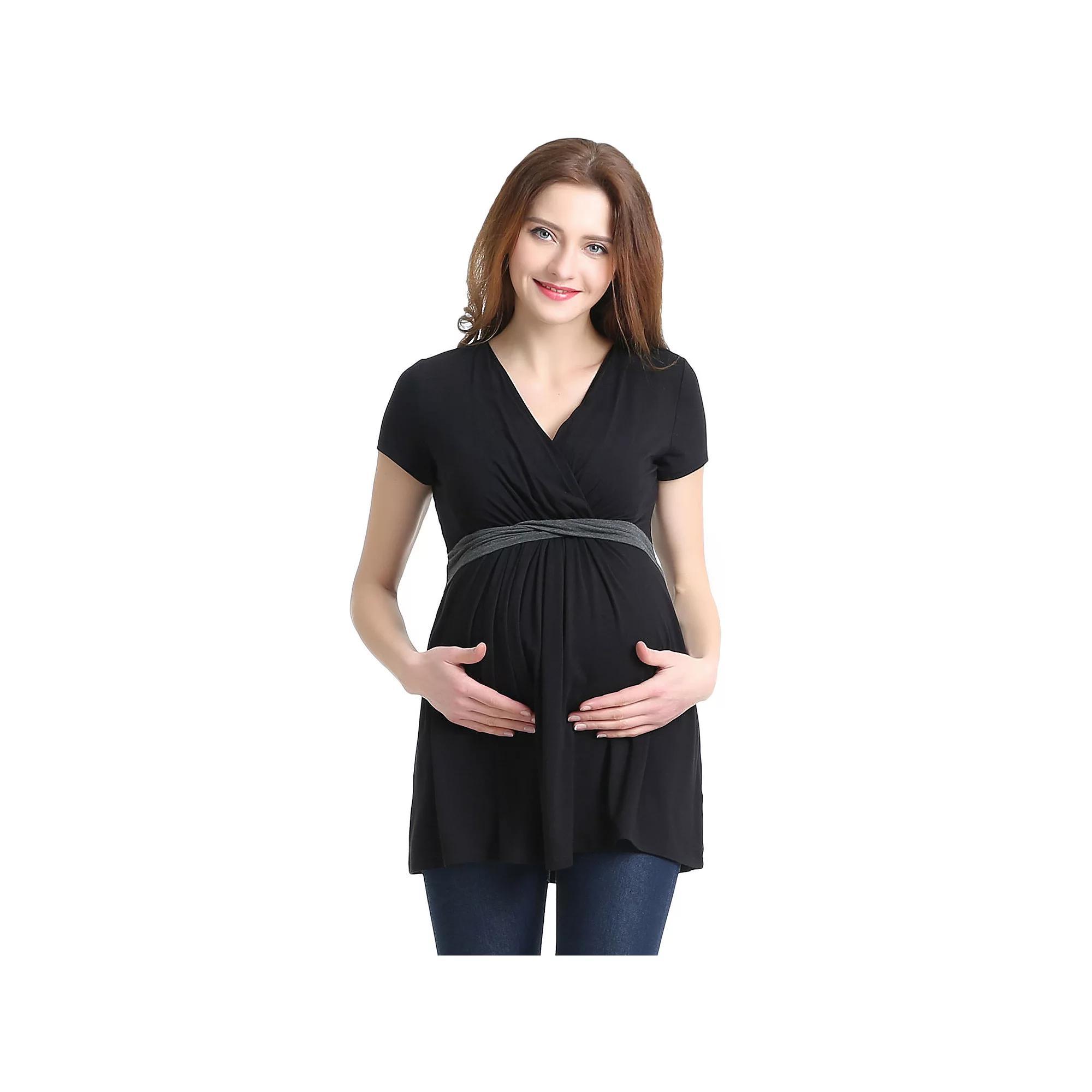 Maternity Pokkori Faux-Wrap Nursing Top, Women's, Size: Large-Mat, Black Product Image
