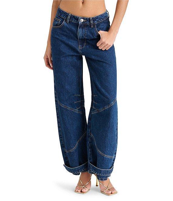 Steve Madden Tre Denim Mid-Rise Wide Leg Adjustable Ankle Strap Jeans Product Image
