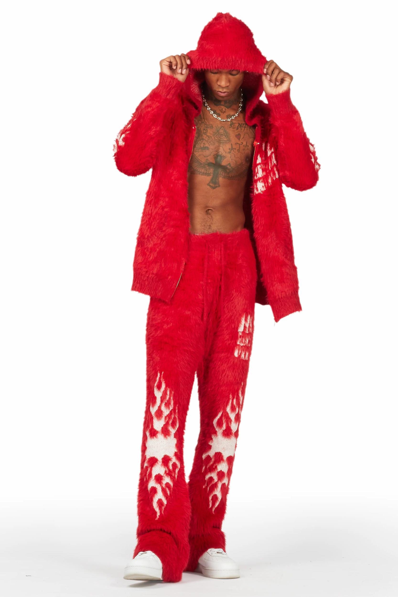 Toshio Red Stacked Flare Knitted Mohair Track Set Male Product Image