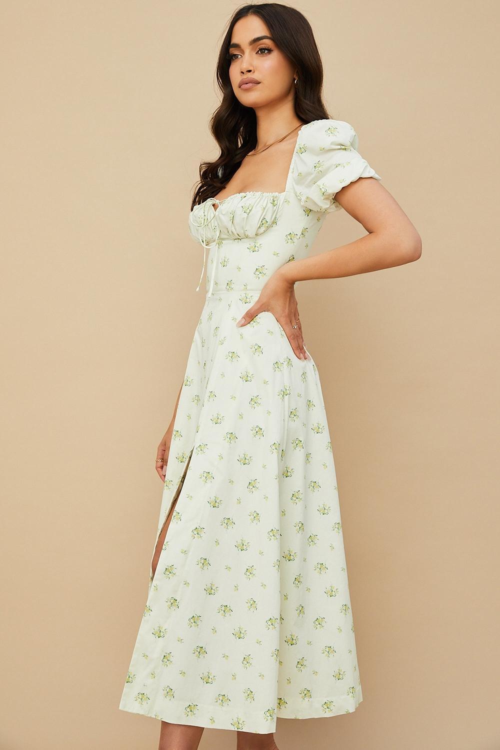 Tallulah Ivory Floral Puff Sleeve Midi Dress Product Image