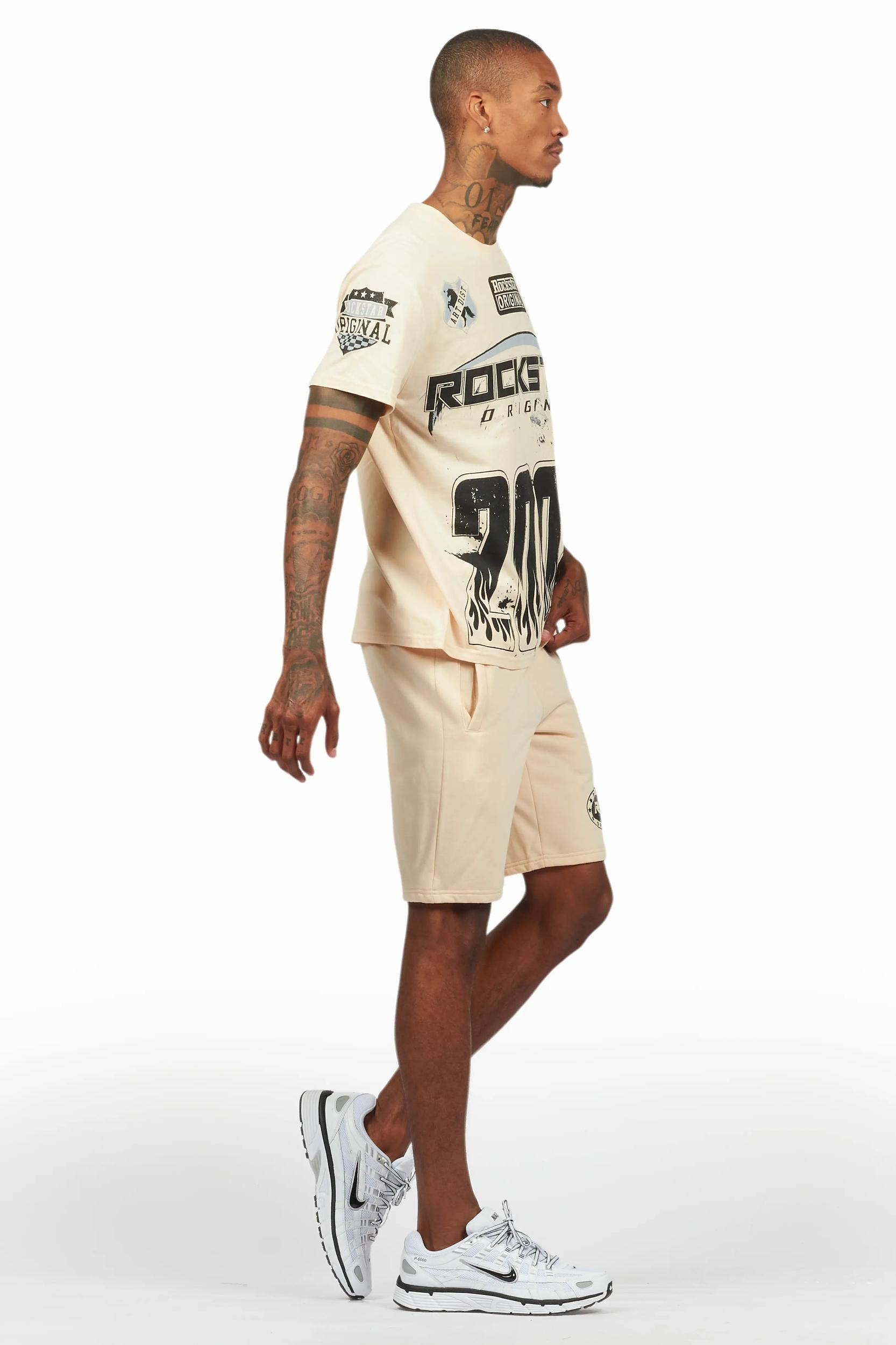 Amos Beige Graphic T-Shirt Short Set Male Product Image