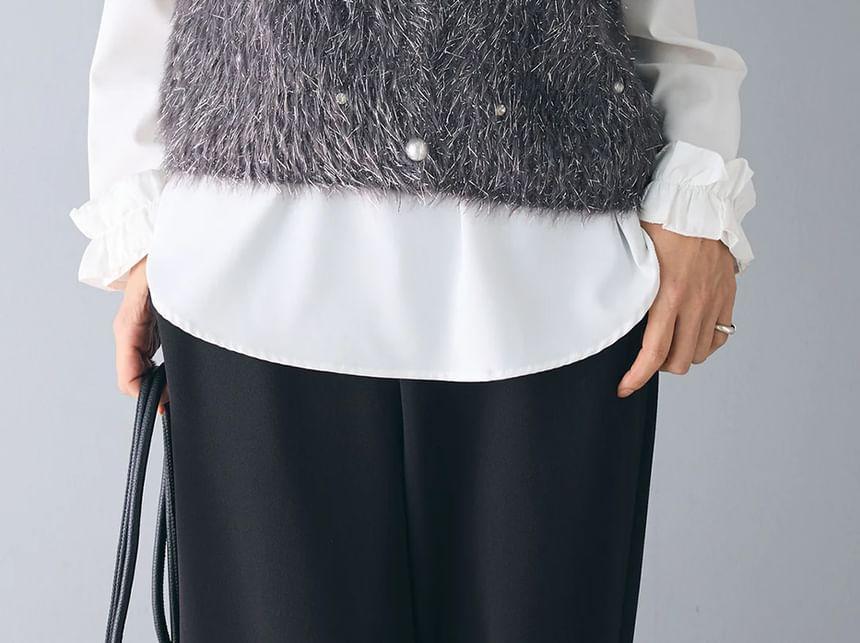 Fluffy Pearl Button V-Neck Sleeveless Vest Product Image