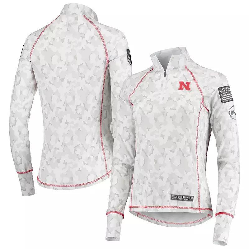Womens Colosseum White Nebraska Huskers Oht Military-Inspired Appreciation Officer Arctic Camo 1/4-Zip Jacket Product Image