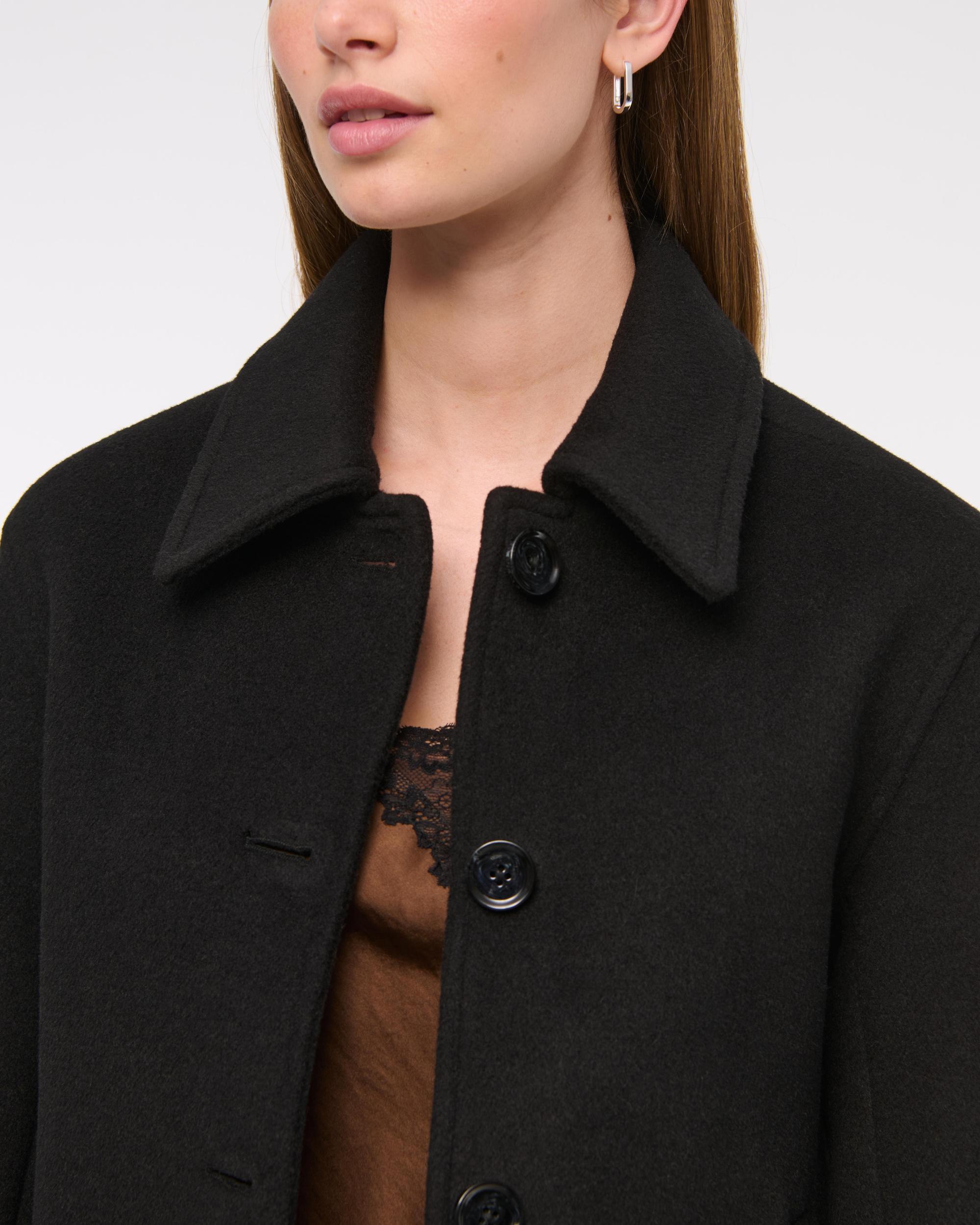 Short Button-Through Wool-Blend Coat Product Image