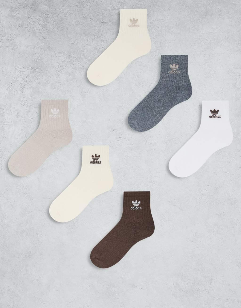 adidas Originals Trefoil 6-pack quarter socks in neutral multi Product Image