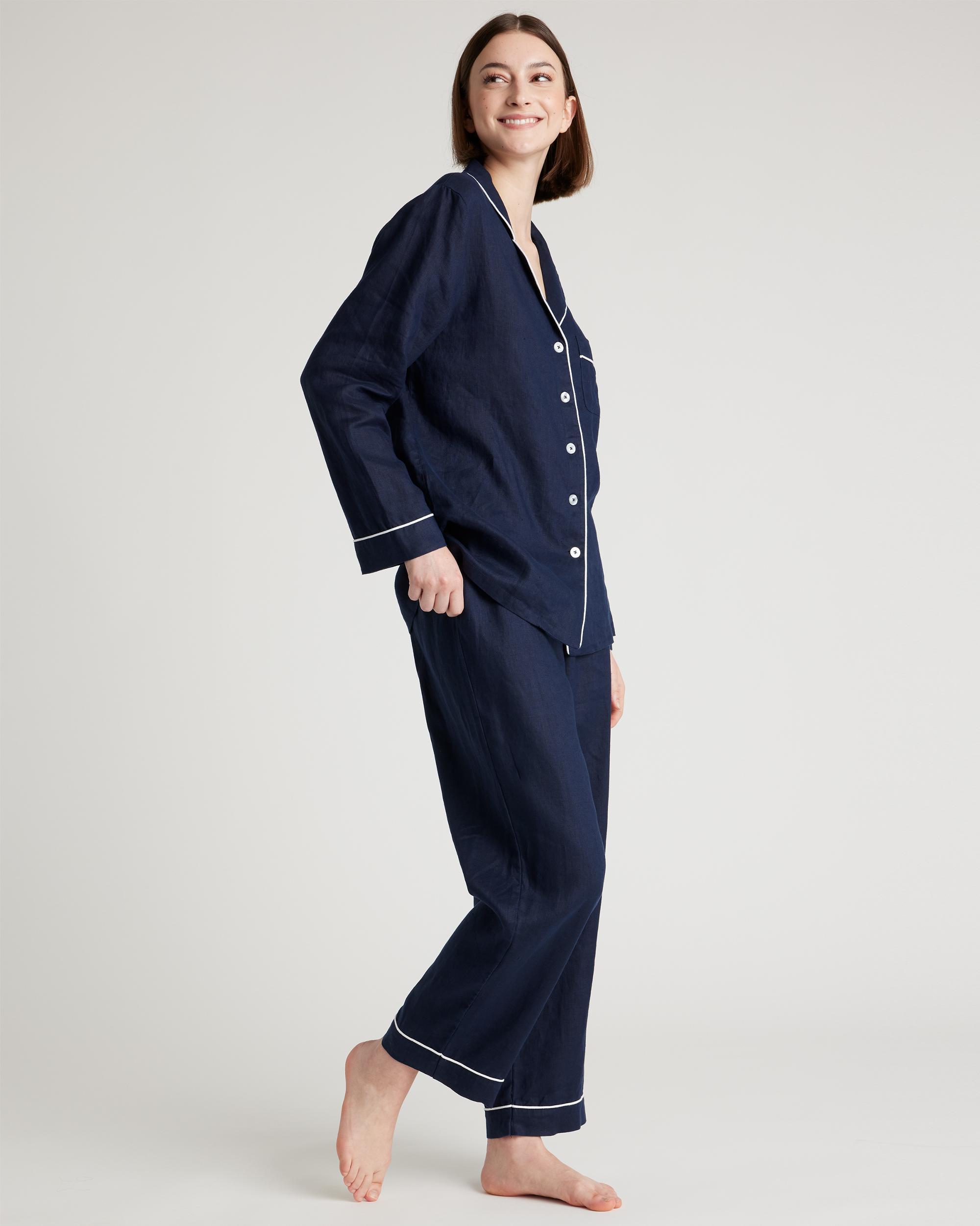 Quince | Women's 100% European Linen Long Sleeve Pajama Set with Piping Product Image