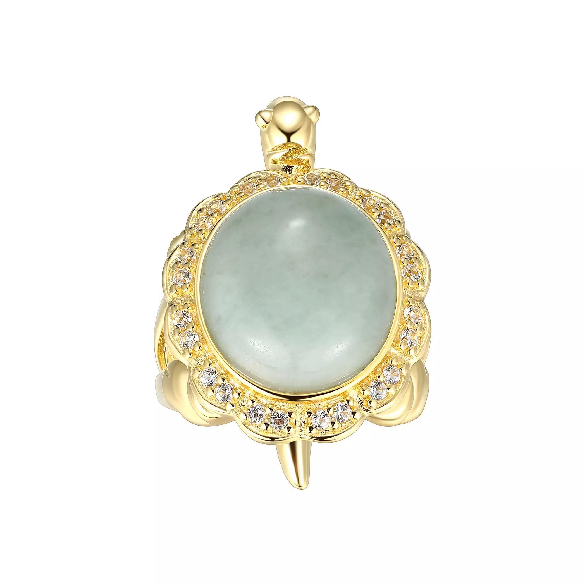 Dynasty Jade 18k Gold Over Sterling Silver Jade & Lab-Created White Sapphire Turtle Ring, Women's, Size: 7, Gold Tone Product Image