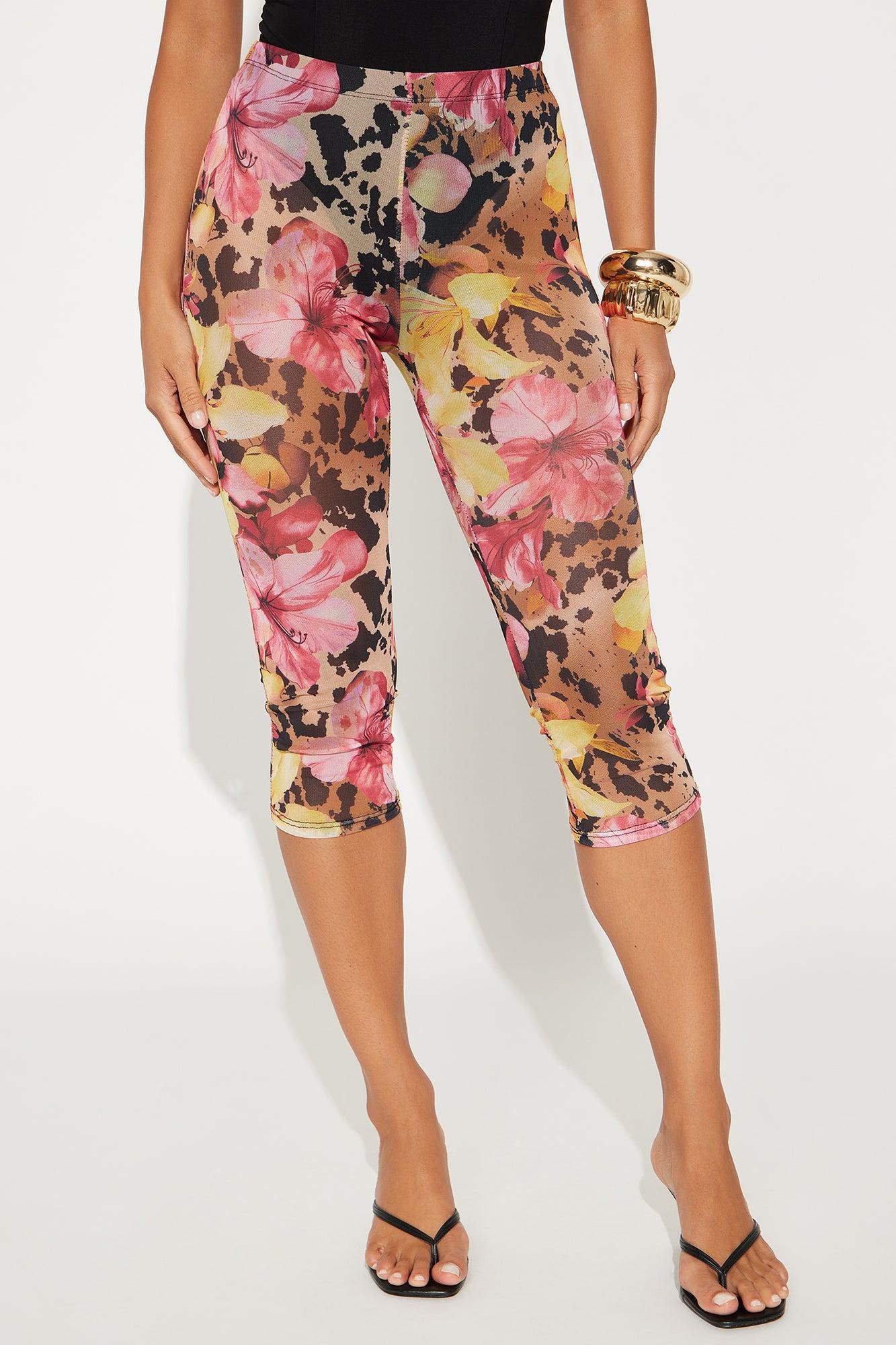 That's Hot Floral Animal Print Mesh Capri Legging - Multi Color Product Image