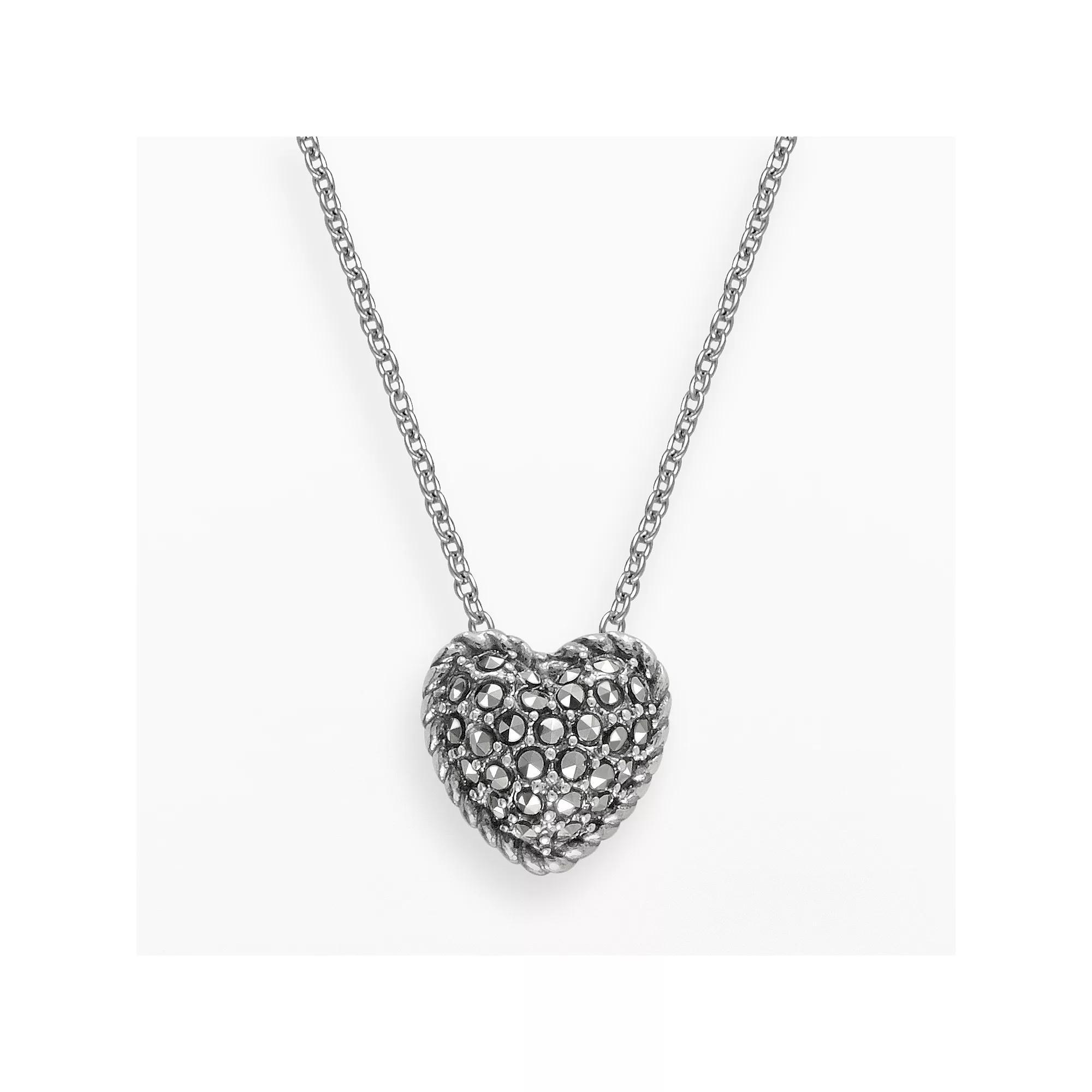 Lavish by TJM Sterling Silver Heart Pendant, Women's, Size: 18", Black Product Image