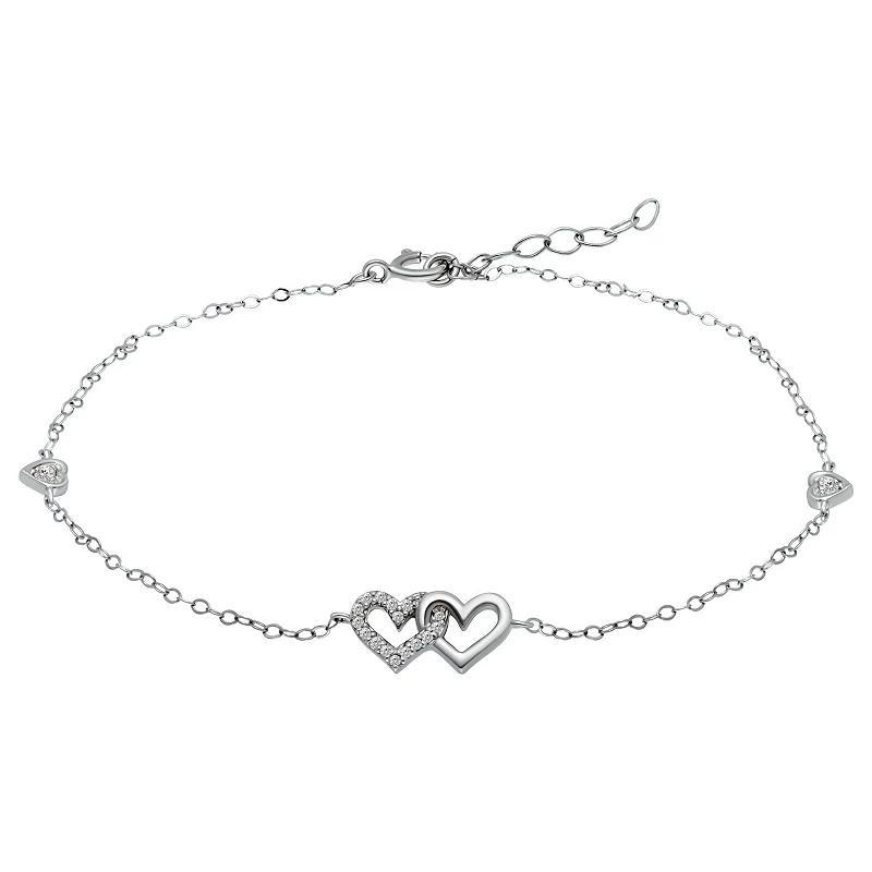 Aleure Precioso Sterling Silver Cubic Zirconia Double Heart Anklet, Women's, Size: 9", Two Tone Product Image
