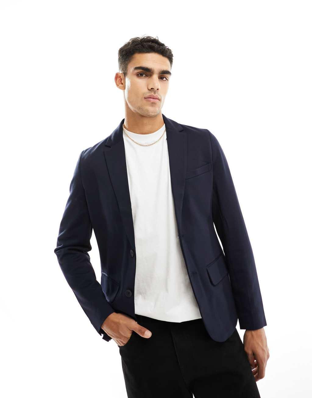 Only & Sons slim fit blazer in navy Product Image
