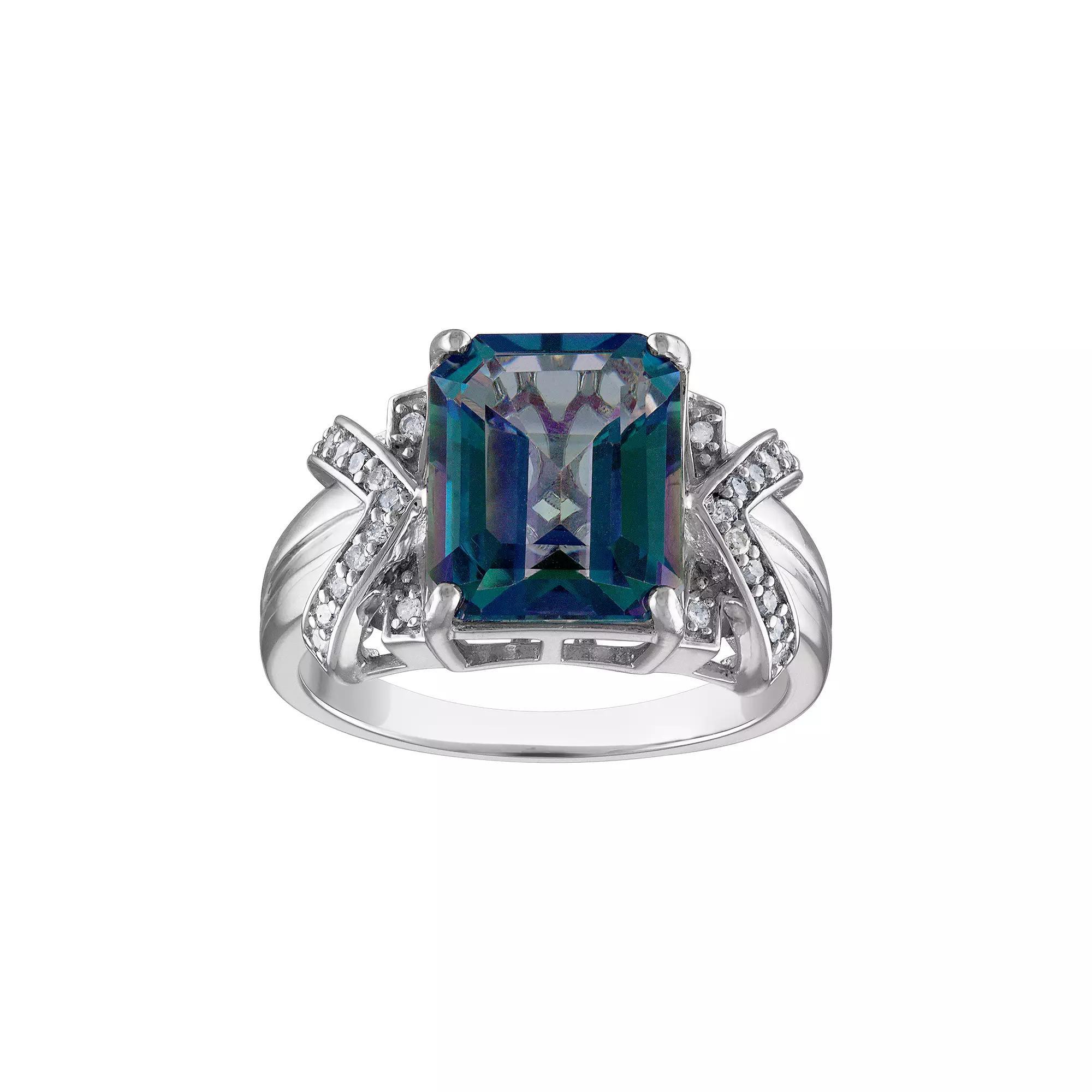 Tiara Sterling Silver Mystic Topaz & 1/8 Carat T.W. Diamond Ring, Womens Product Image