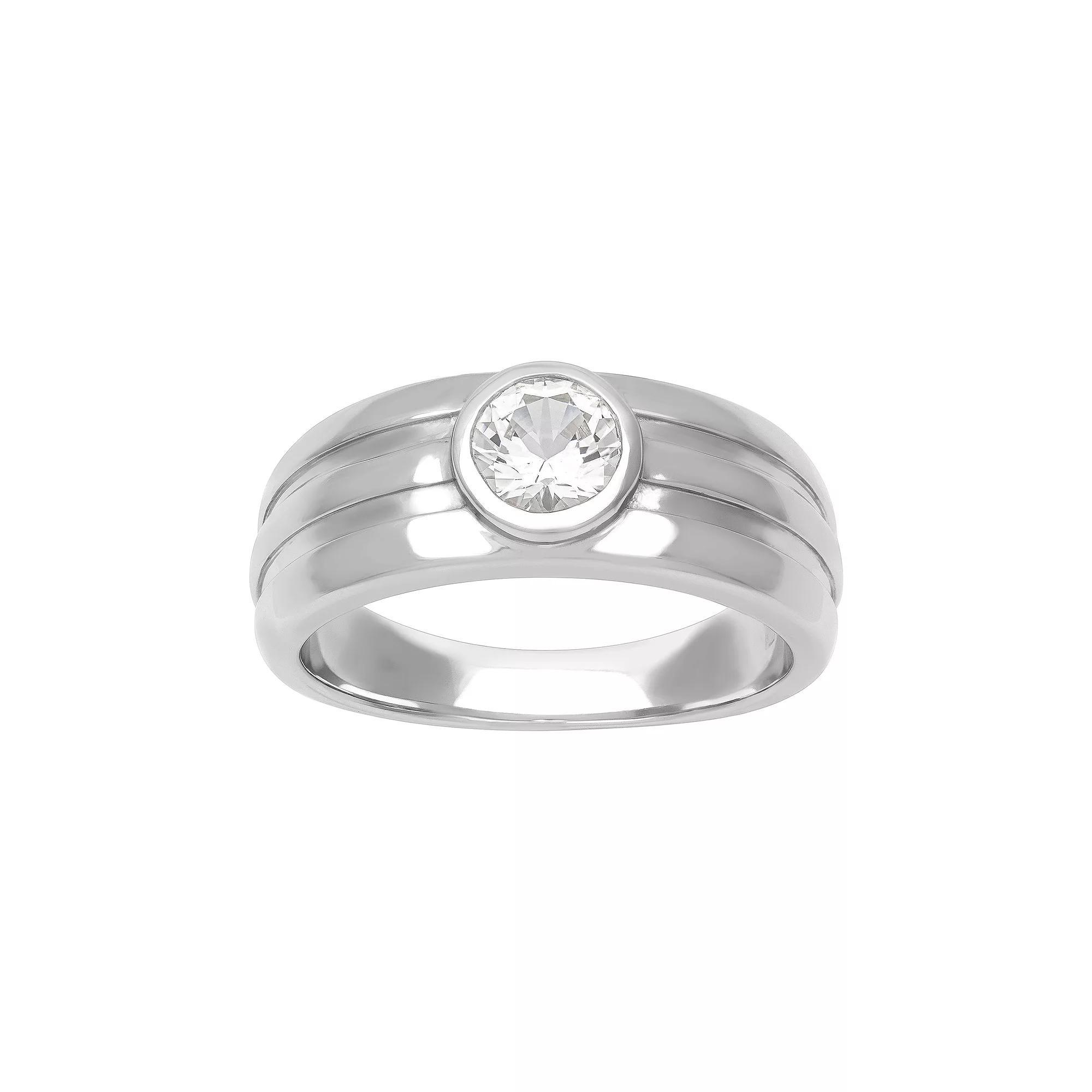 Men's AXL Sterling Silver Lab-Created White Sapphire Solitaire Ring, Size: 10 Product Image