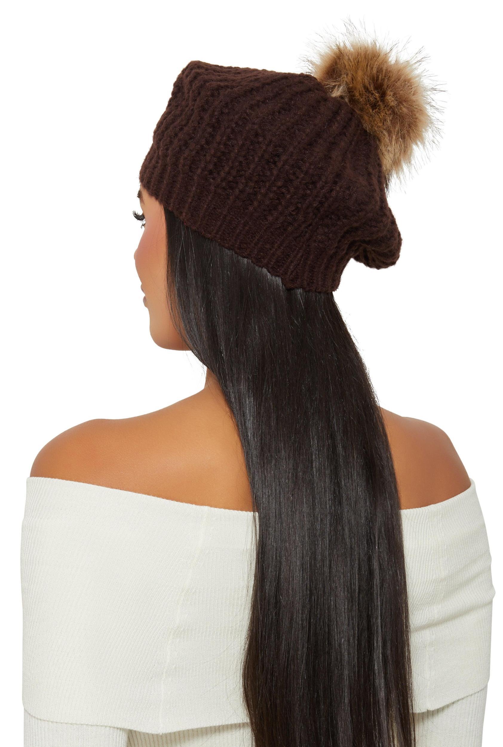 Faux Fur Pom Pom Knit Beret Female Product Image