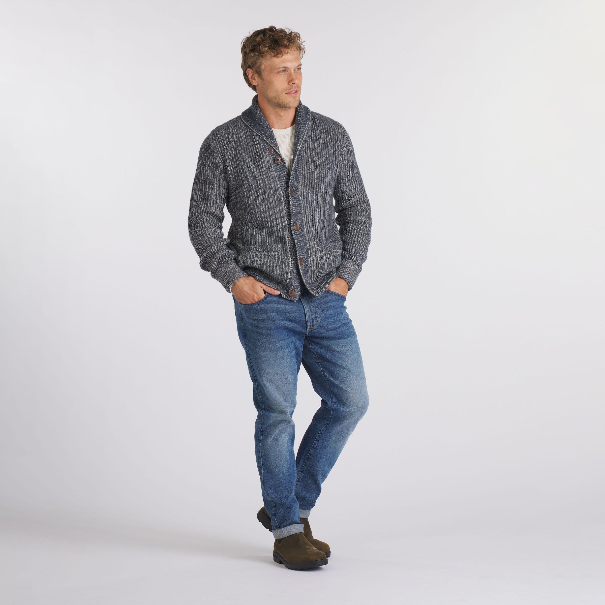 Belmont Plaited Cardigan Sweater - Blue Charcoal Product Image