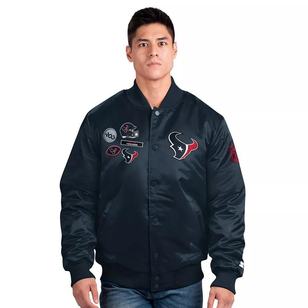Men's Starter Navy Houston Texans Exclusive Satin Full-Snap Varsity Jacket, Size: XL, Blue Product Image