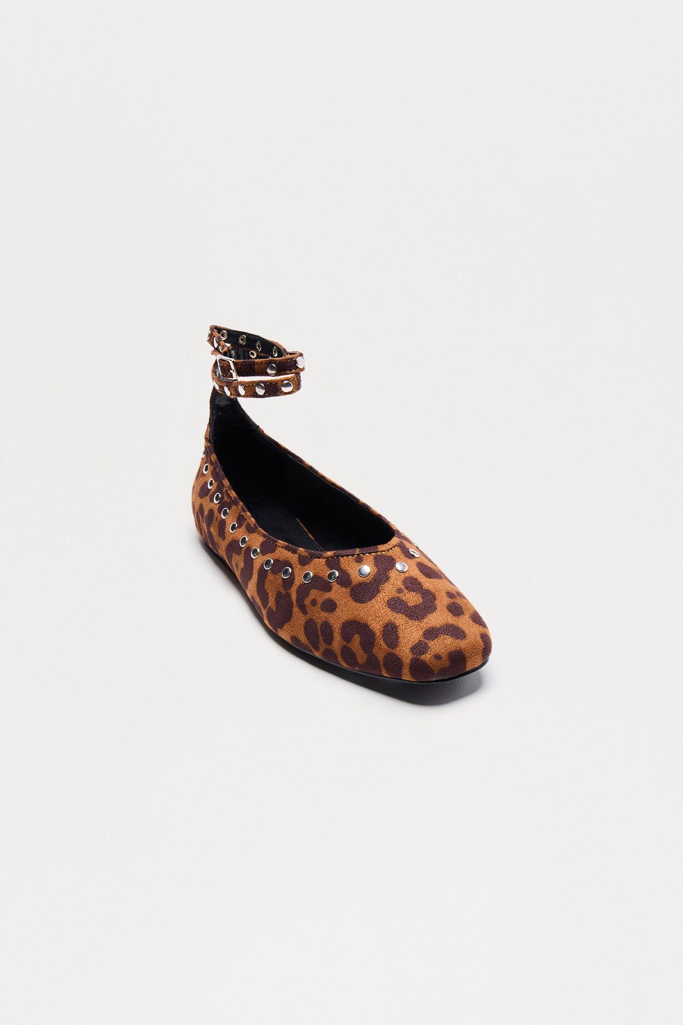 Sheri Studded Ankle Strap Flats - Leopard Product Image