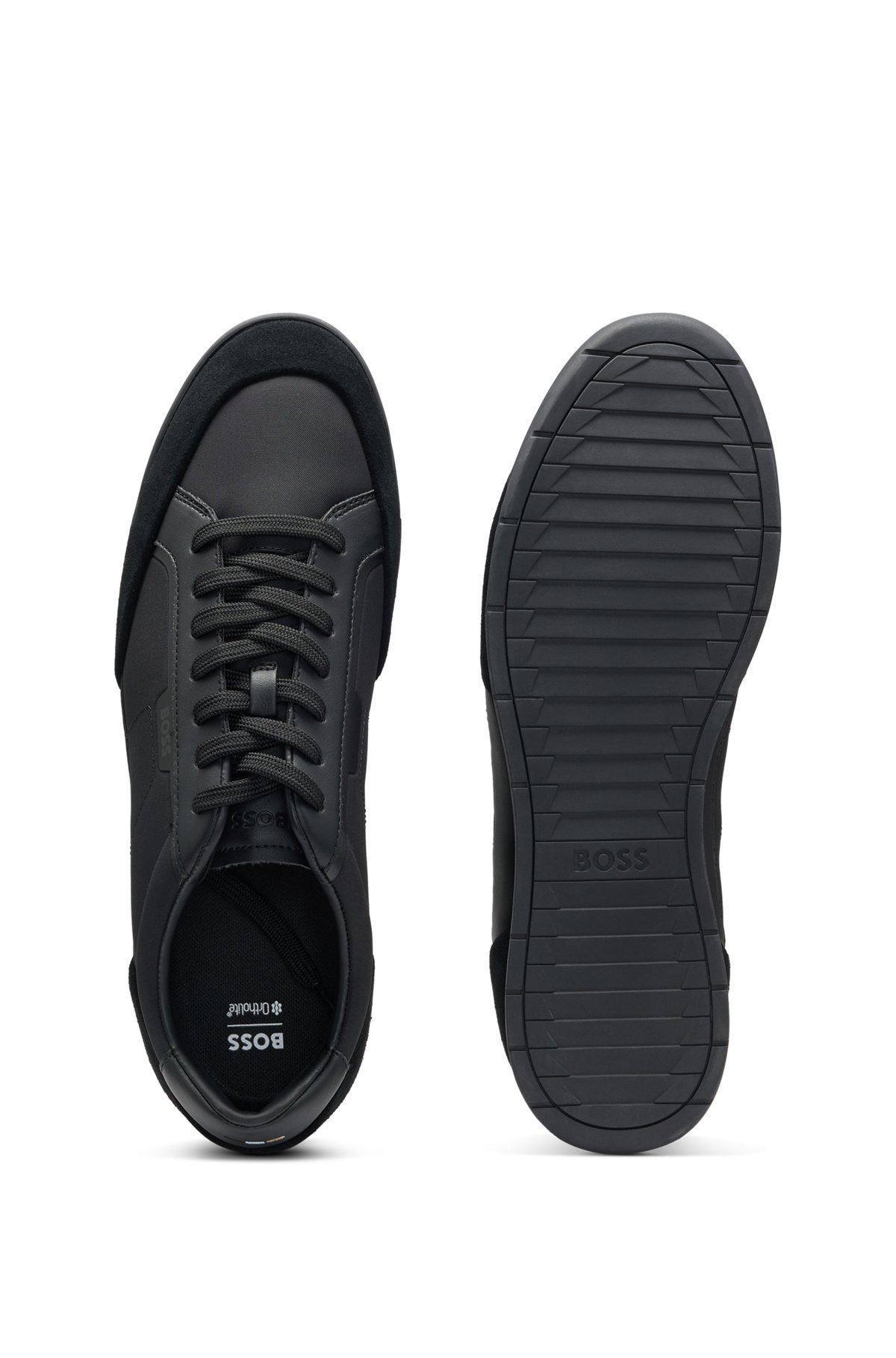 BOSS - Low-top trainers with suede and faux leather - Black Product Image
