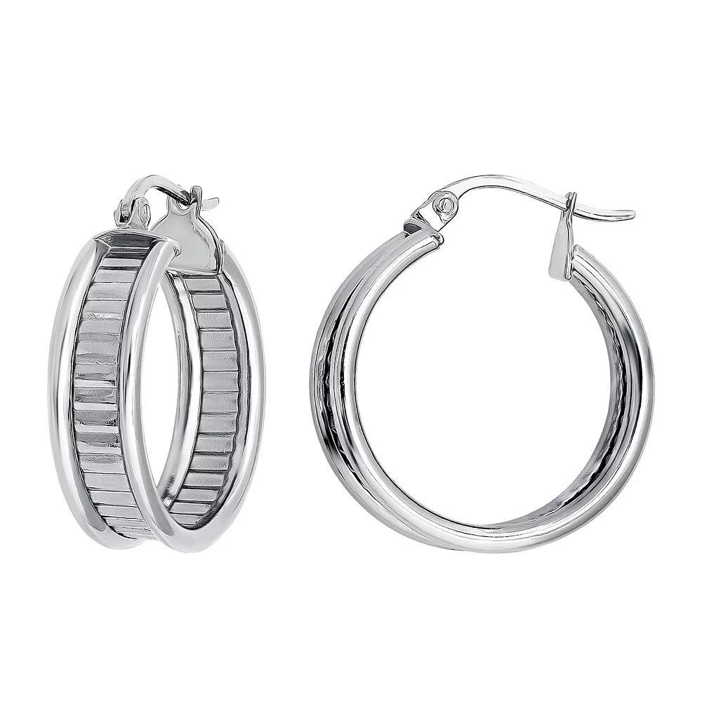 Aleure Precioso Sterling Silver Textured Center Hoop Earrings, Women's Product Image