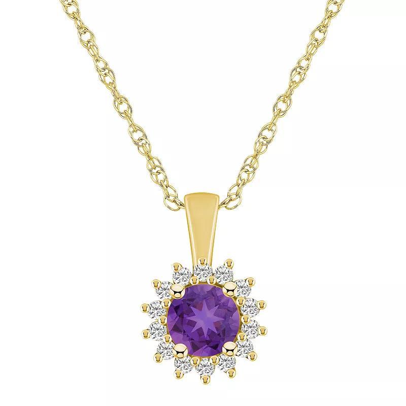 Alyson Layne 14k Gold Round Amethyst & 1/4 Carat T.W. Diamond Halo Pendant Necklace, Women's, Size: 18" Product Image